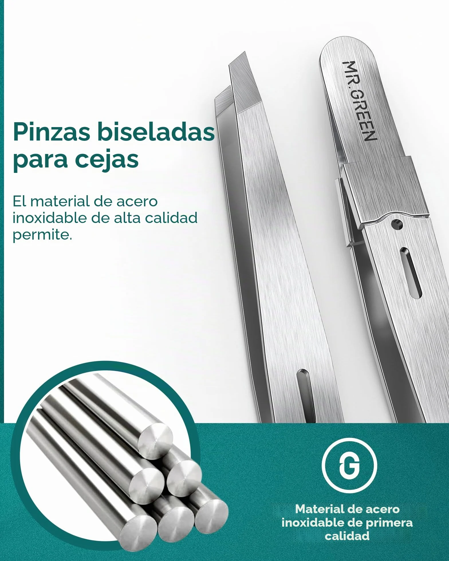 MR.GREEN Pinzas de Depilación Inclinadas de Acero Inoxidable Profesionales de Precisión para Cejas