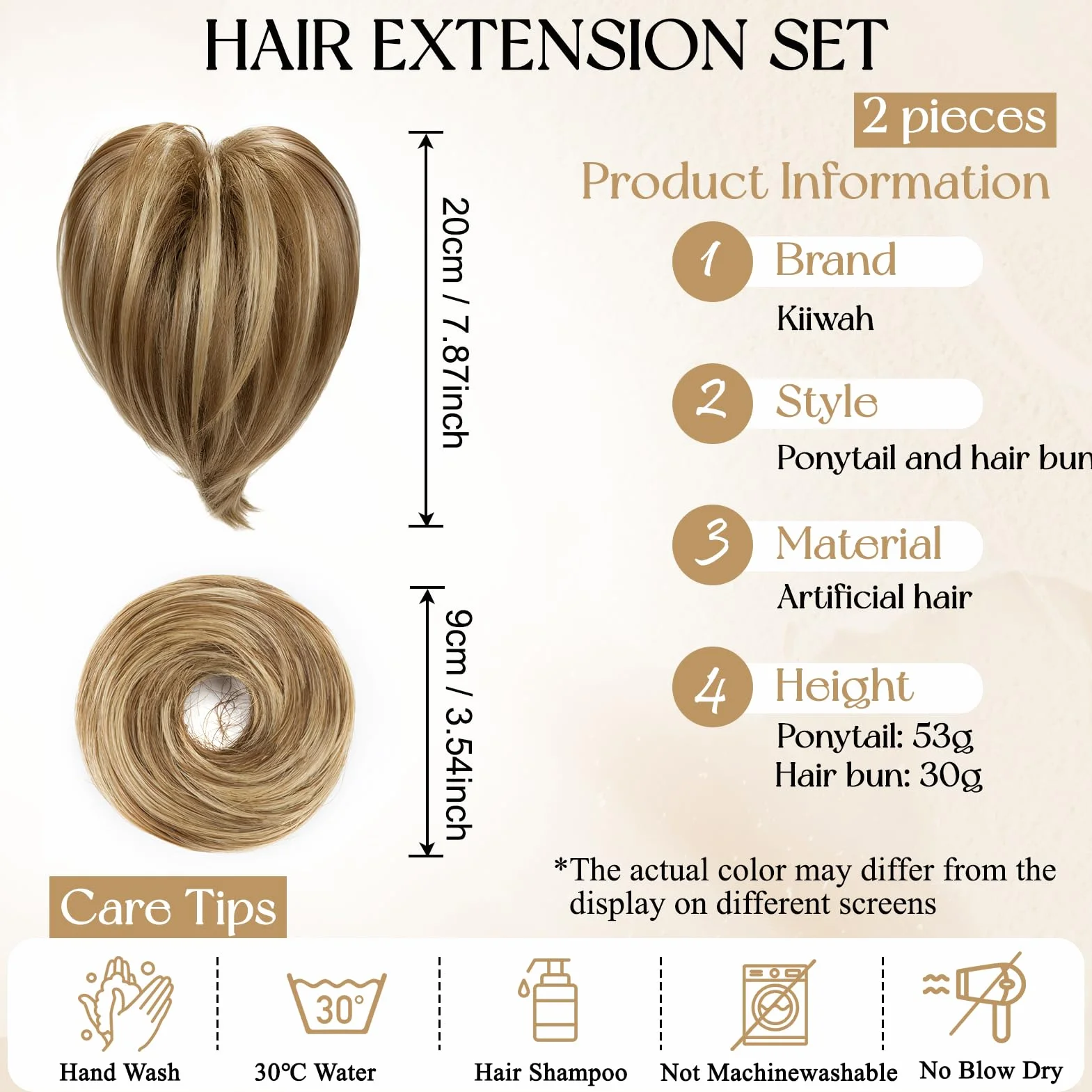 Kiiwah 2 Piezas Extensiones de Cabello Natural Corto Moño Postizo Accesorio para Mujer Niña Marrón