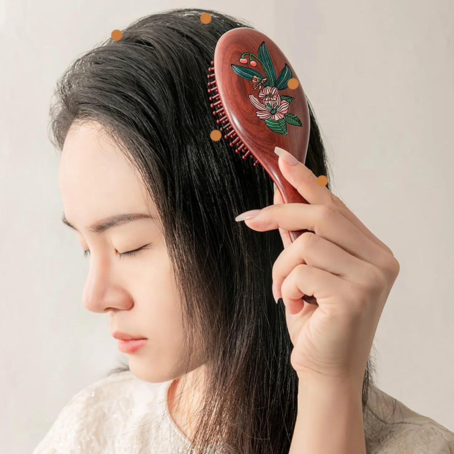 Cepillo para el Cabello, Peine de Masaje de Madera, Cepillo para el Cabello Ovalado con Pintura de Flores de Mariposa, Cepillo de Aire desenredante antiestático