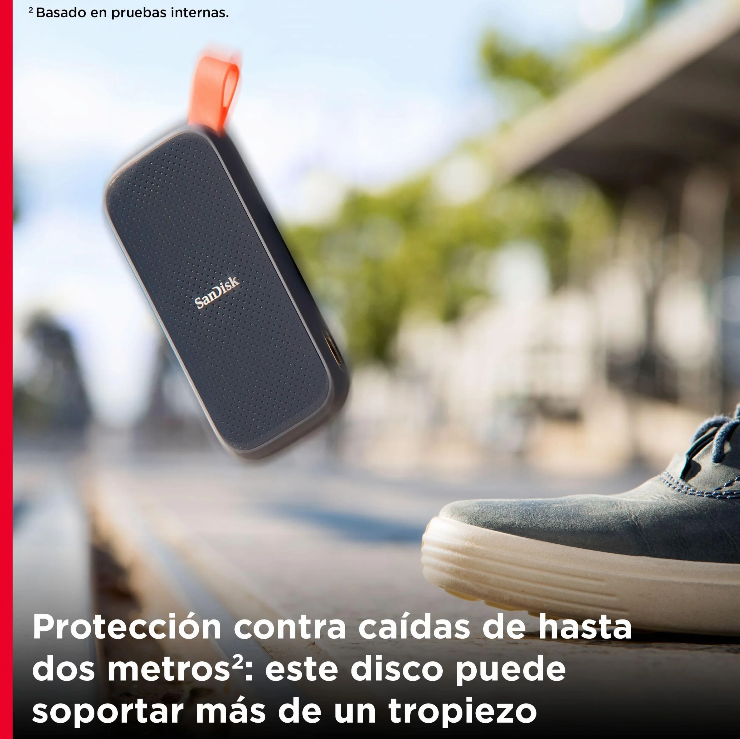 SanDisk SSD Externo Portátil 2 TB Disco Duro Externo SSD 800 MB/s Protección Contra Caídas Resistente Gancho de Goma