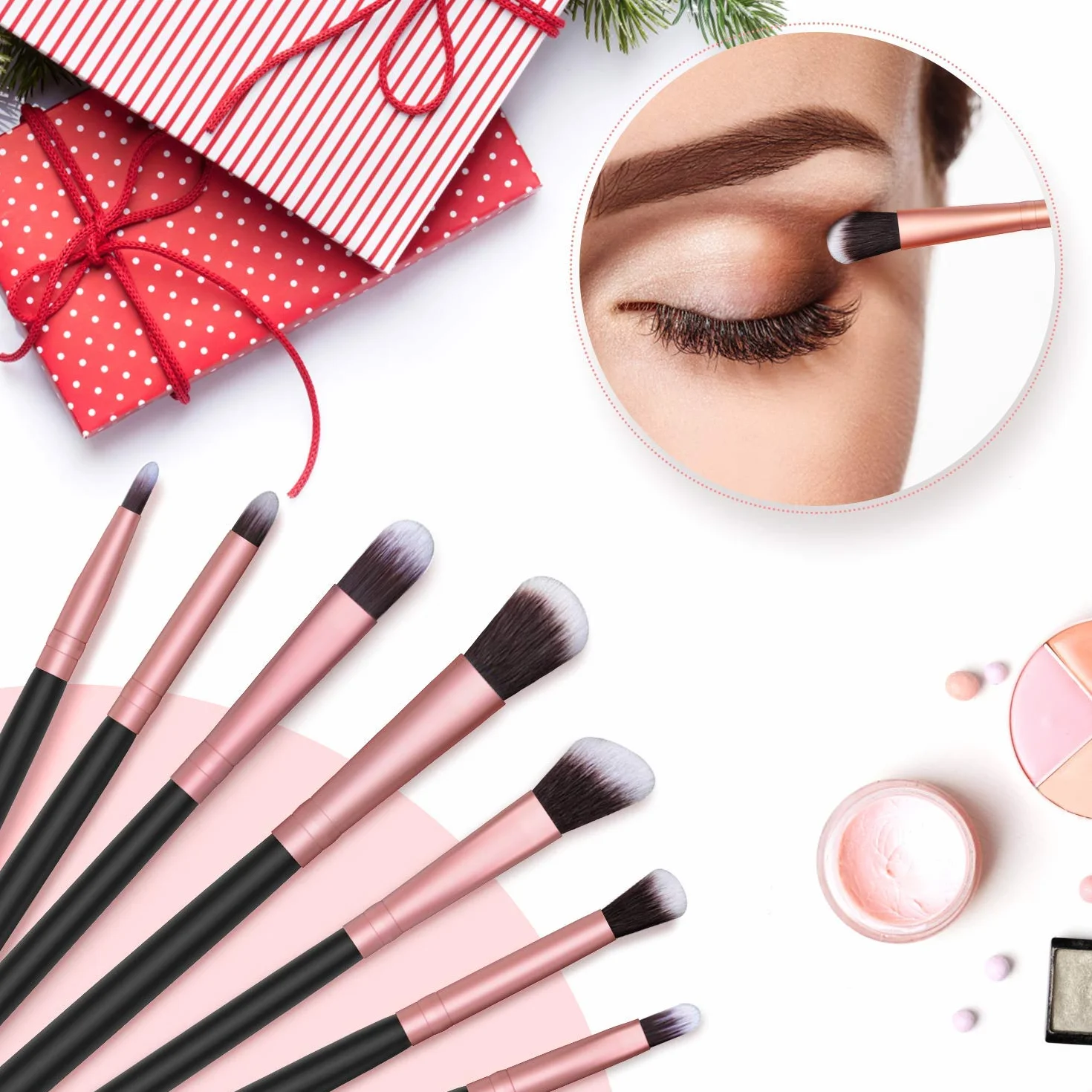 Pinceles de Maquillaje Rose Golden 18 Piezas Set Brochas Sintéticas para Cara y Ojos Base Polvo Blush