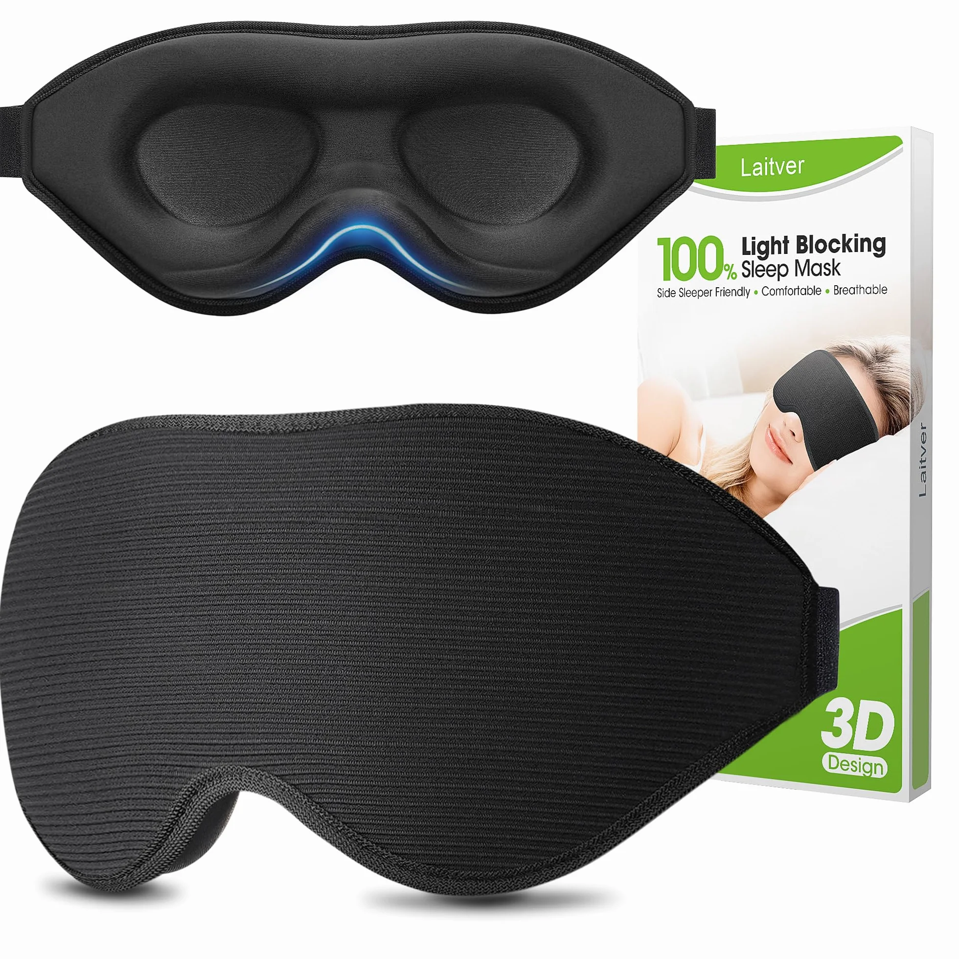 Antifaz para Dormir 3D Presión Cero Anti-Luz Suave Transpirable para Mujeres y Hombres