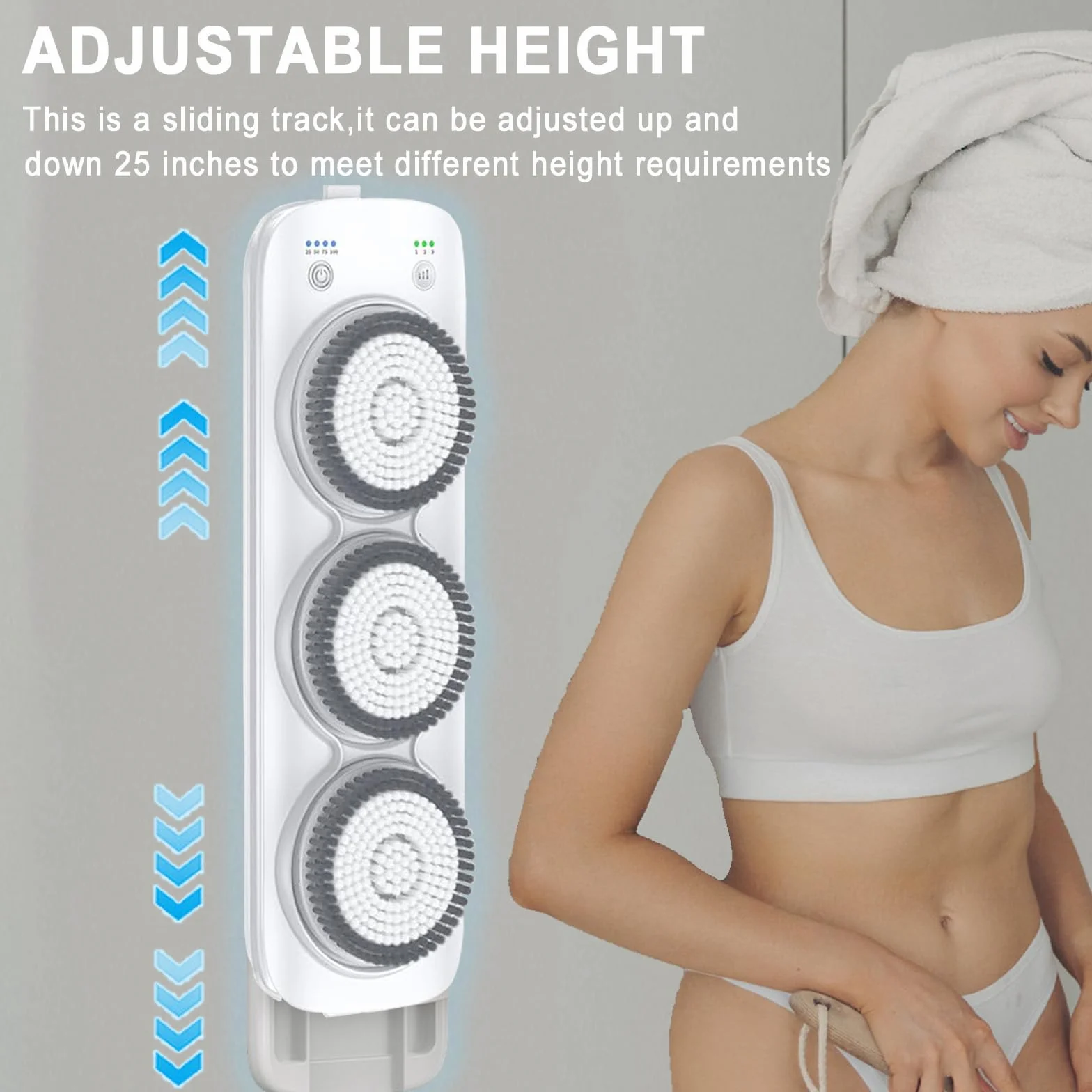 Cepillo eléctrico de Espalda para Ducha de Pared, Cepillo Corporal de Cepillado en seco para baño, Limpieza, exfoliación y Masaje, con 3 Cabezales giratorios.