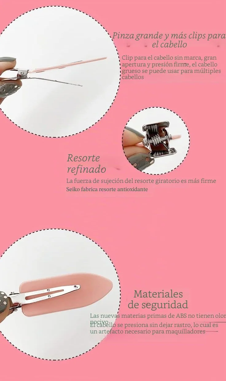 Pinzas para el Cabello sin Pliegues - Set de 10 Clips de Peinado Negro, Blanco, Rosa