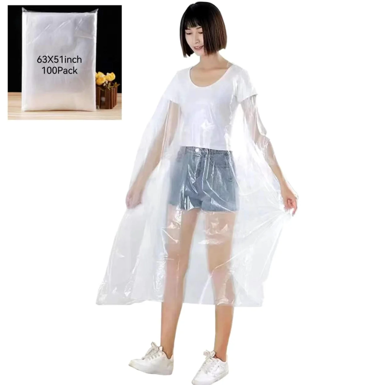Capa de peluquero desechable, 100 piezas (51 x 63 pulgadas), capa de corte de pelo impermeable profesional, capa de corte de pelo transparente, capa de salón para lavado de tinte de cabello