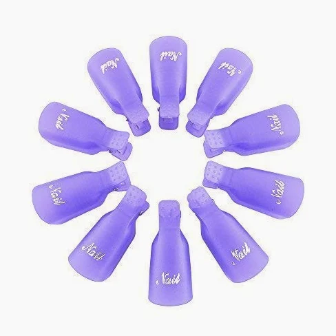 Nagellackentferner Clips Set, Nails Art Gel Cap Einweichen Clip Maniküre Tränken Weg Nagel-Clips Gel Polish Entferner Wrap Tool 10pcs. (purple)