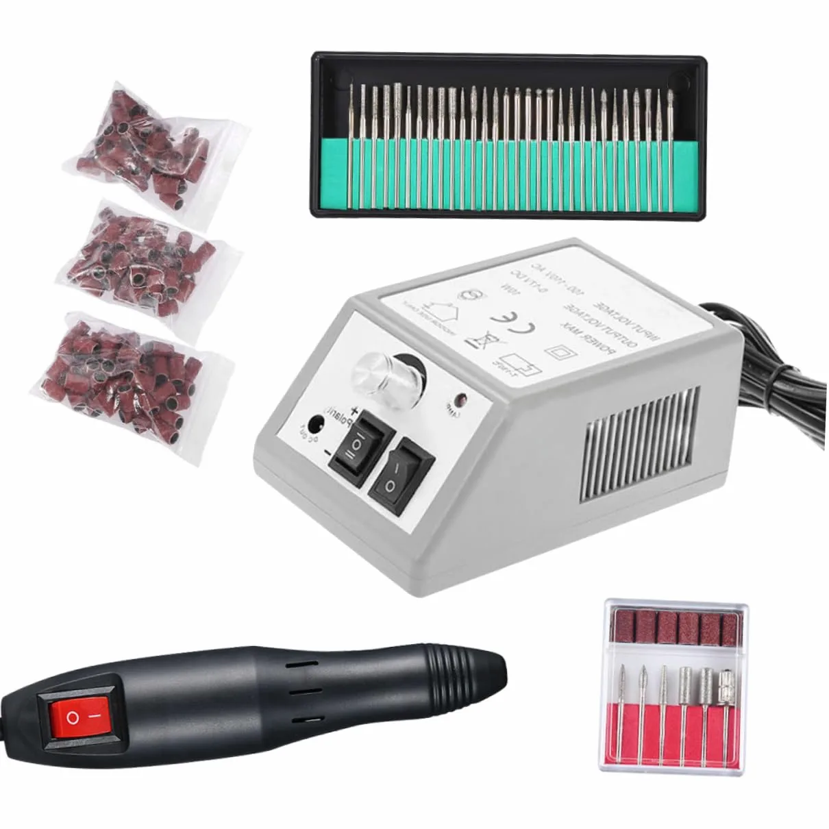 Taladro Eléctrico para Uñas 20000 Rpm, Kit de Manicura | 6 Puntas Estándar, Plástico y Metal, Agarre Cómodo, Uso Profesional y Doméstico