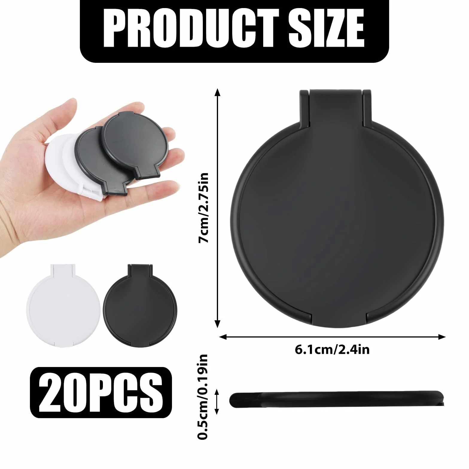 Espejos de bolsillo pequeños redondos plegables con cubierta transparente para maquillaje y viaje