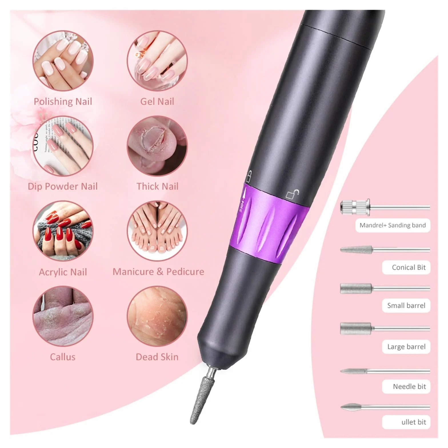 Torno para Uñas Taladro de uñas de 35000RPM con Pantalla LCD, lijadora de uñas eléctrica Profesional for Juego de Herramientas de fresado de manicura
