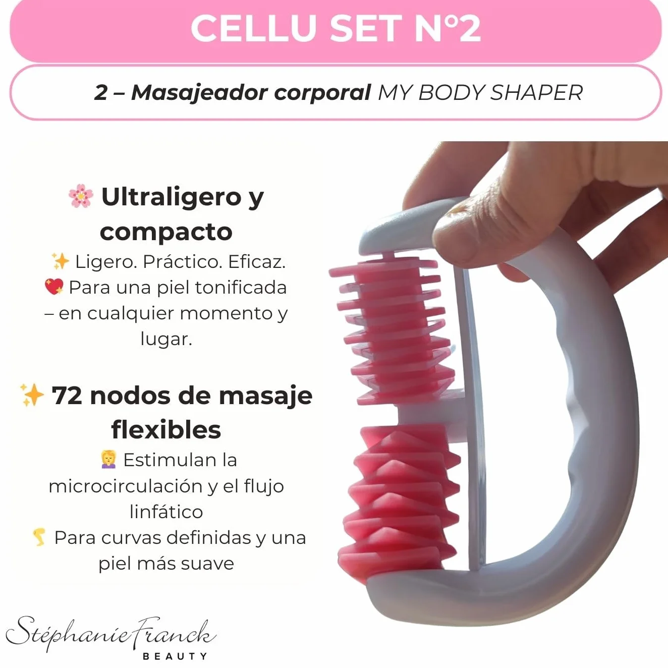 Stephanie Franck Beauty Set de Herramientas para Masaje N. 3 - Rodillo My Body Shaper, Ventosas My Cellu Shaper 5,5 cm, Banda Yoga, Metro