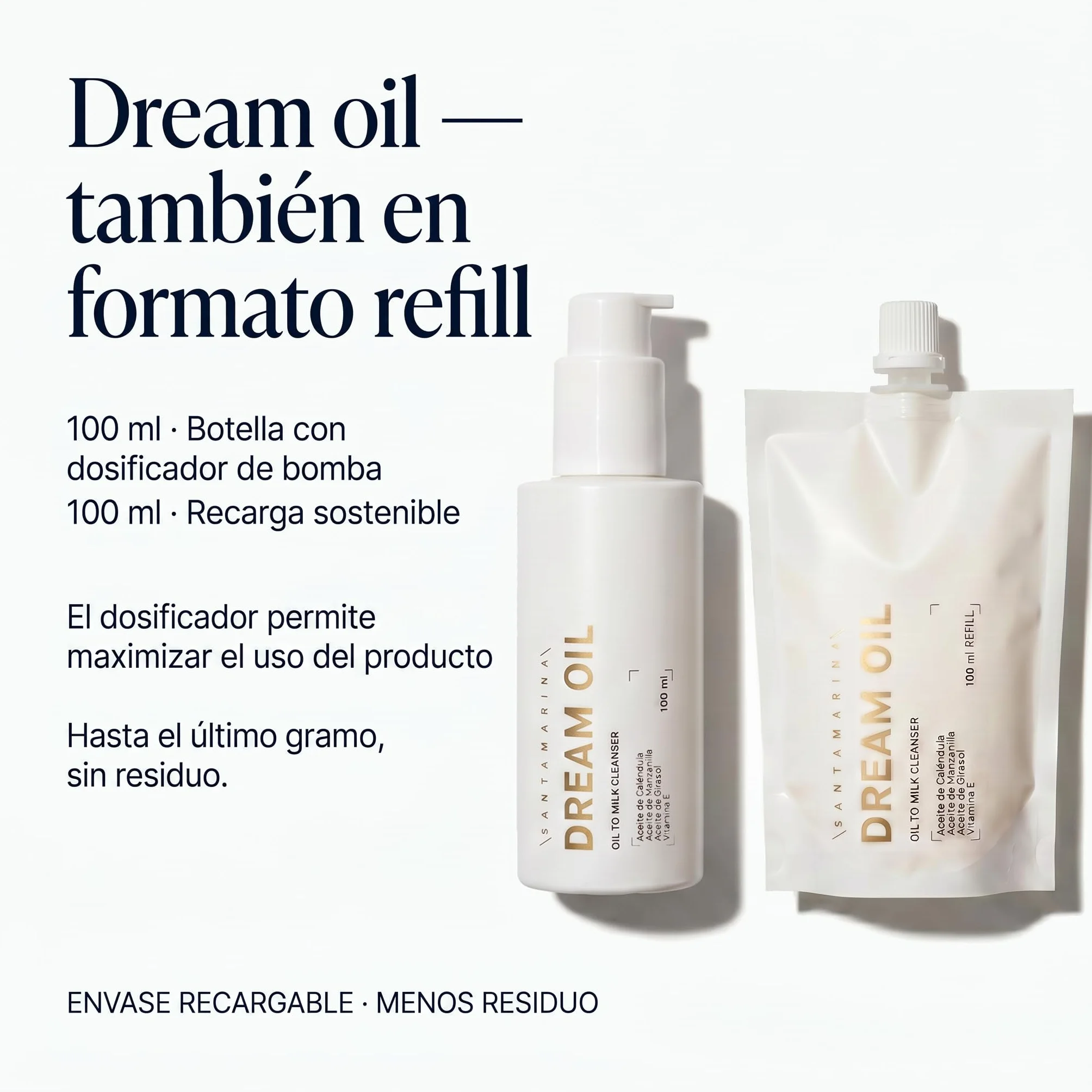 Santamarina Cosmetics DREAM OIL Aceite Limpiador Facial Desmaquillante Natural 100 ml Oil to Milk Caléndula Manzanilla Girasol