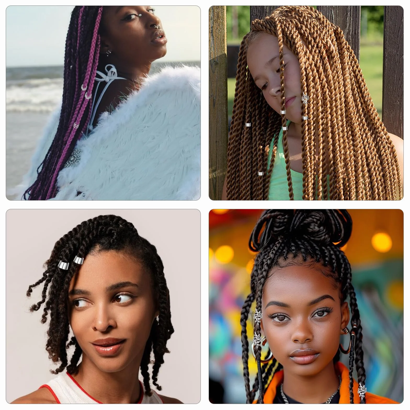 Molain 50 piezas Dreadlocks Joyas para el cabello, cuentas ajustables de metal para festivales