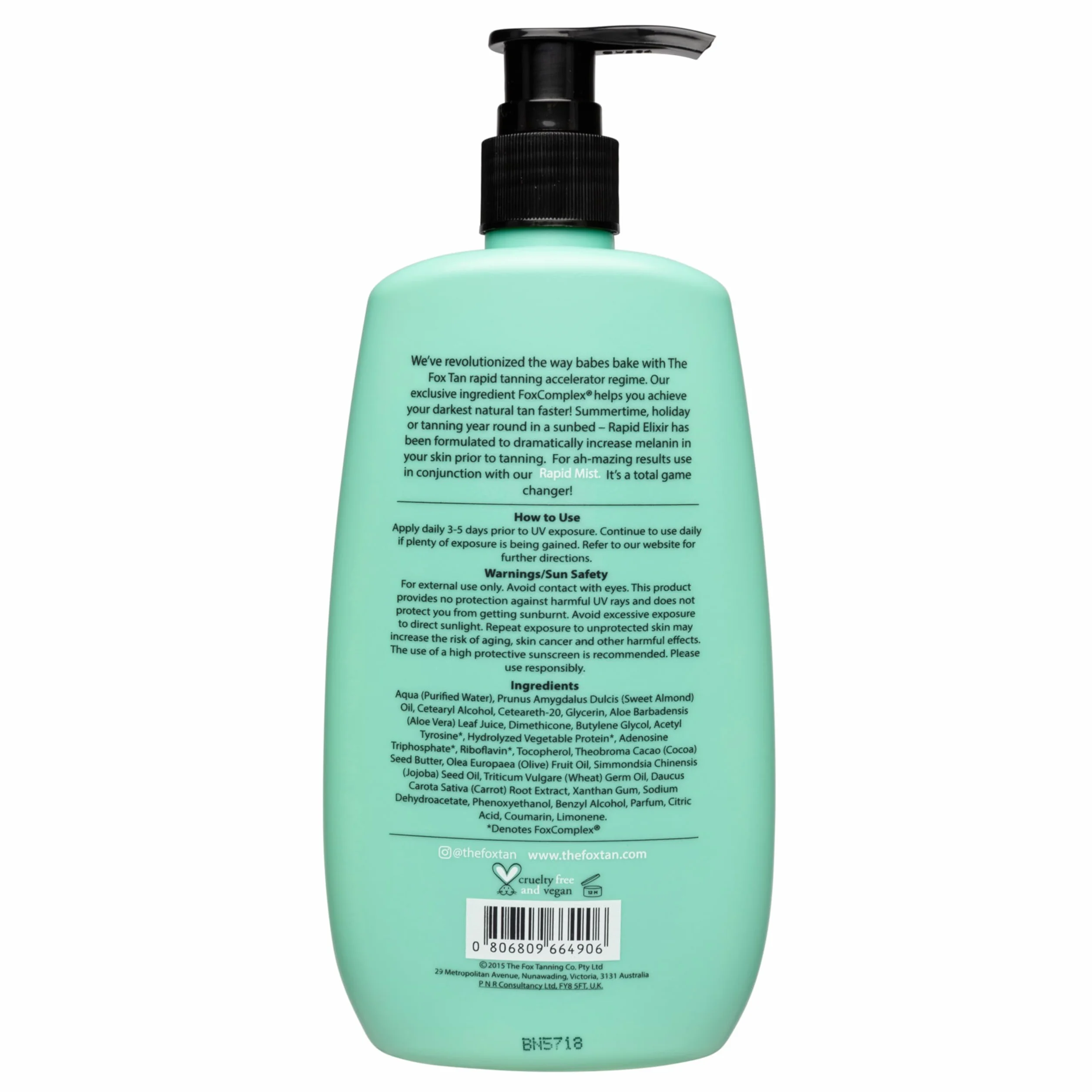 The Fox Tan - Rapid Tanning Elixir - acelerador del bronceado sin autobronceador, Loción vegana el para rostro y cuerpo, para sol y solárium, 300 ml