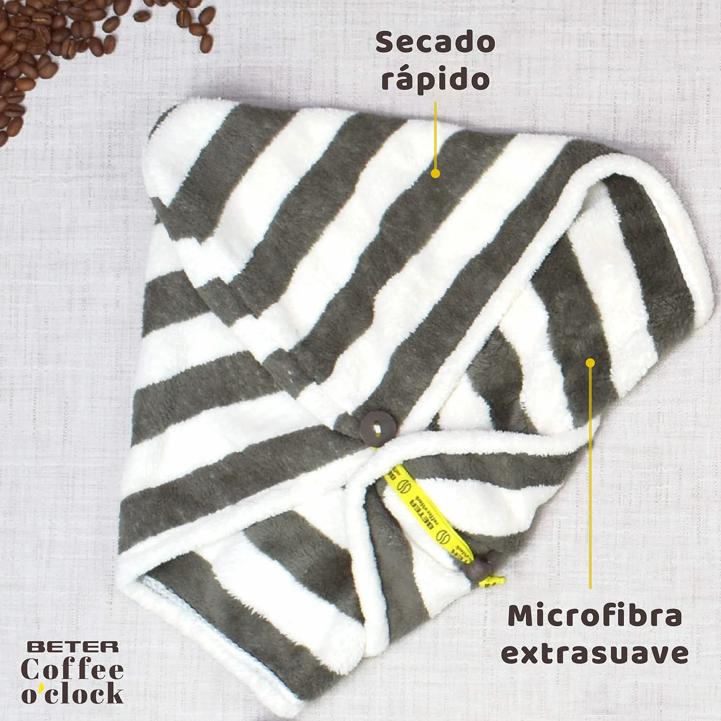 Beter Turbante de Cabello con Microfibra Extrasuave para Secado Rápido Coffee O'clock