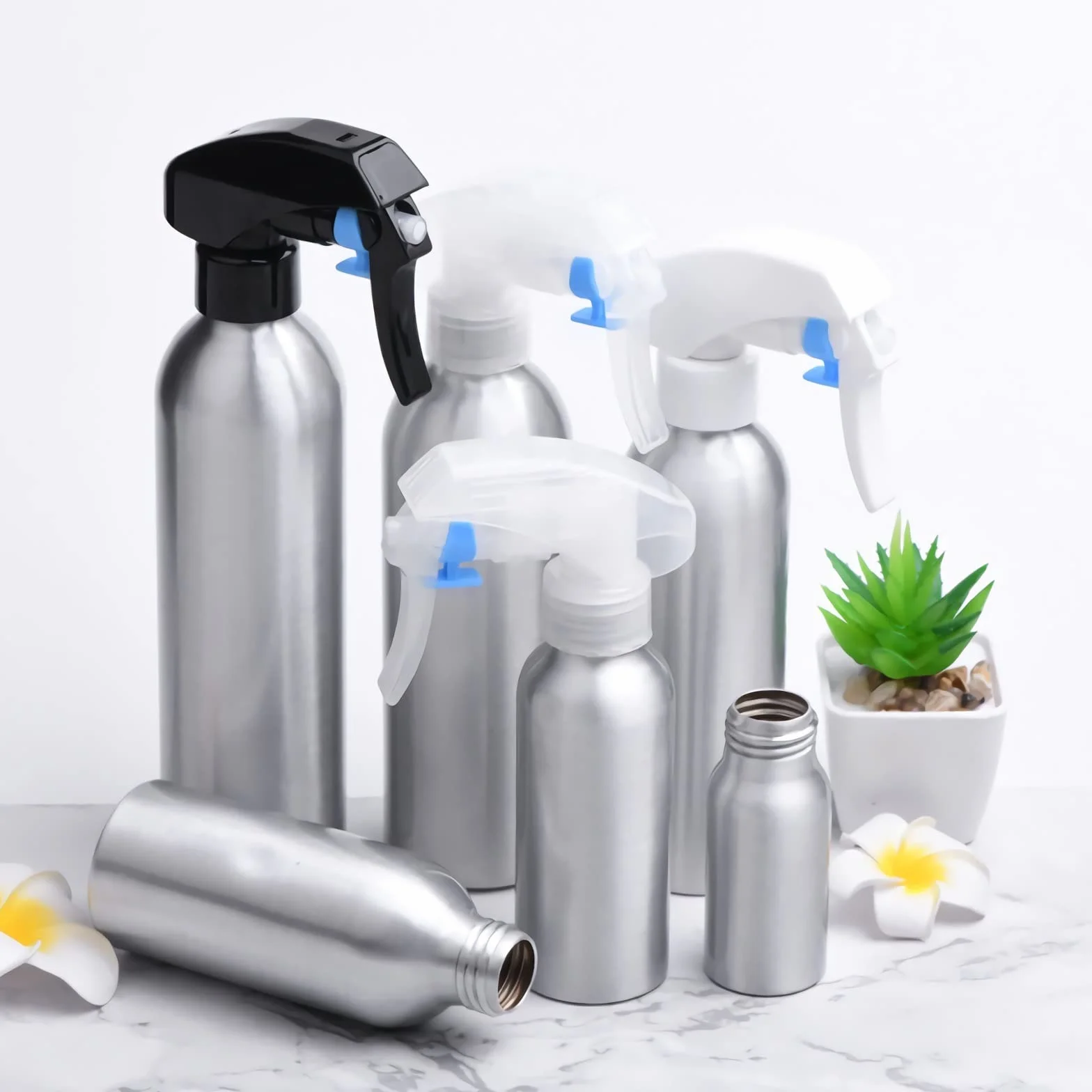 Spray de Aluminio Plata 500ml Botella Vacía con Pulverizador Negro de Niebla Fina Atomizador para Limpieza