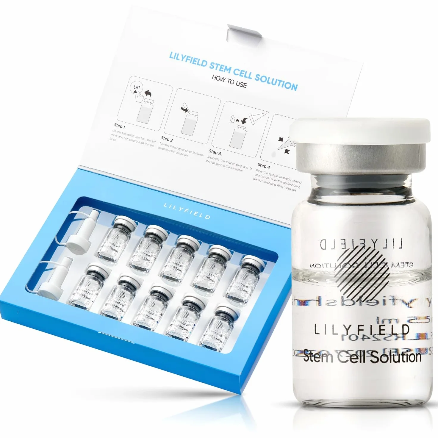 LILYFIELD Solución de células madre, ampollas de suero de ácido hialurónico antienvejecimiento avanzadas, hidratando la piel, suaviza las líneas finas, reduce las arrugas y los signos de