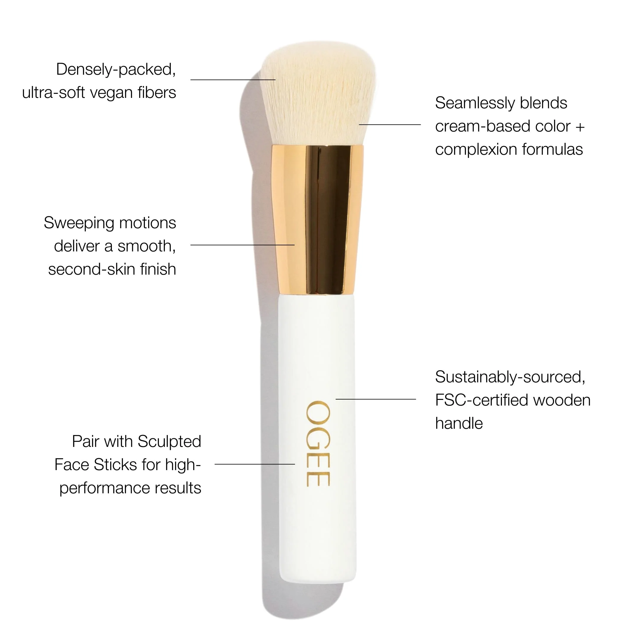 Ogee Blender Brush - Brocha de maquillaje de calidad profesional, brocha de base ultrasuave con cerdas veganas para una aplicación de maquillaje impecable