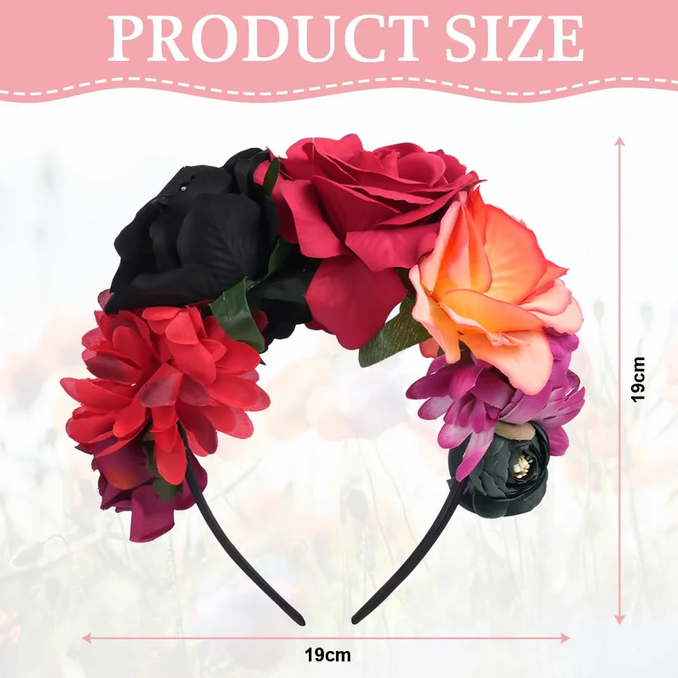 LOPHE Diadema tiara grande de rosas para novia corona de flores mexicanas floral