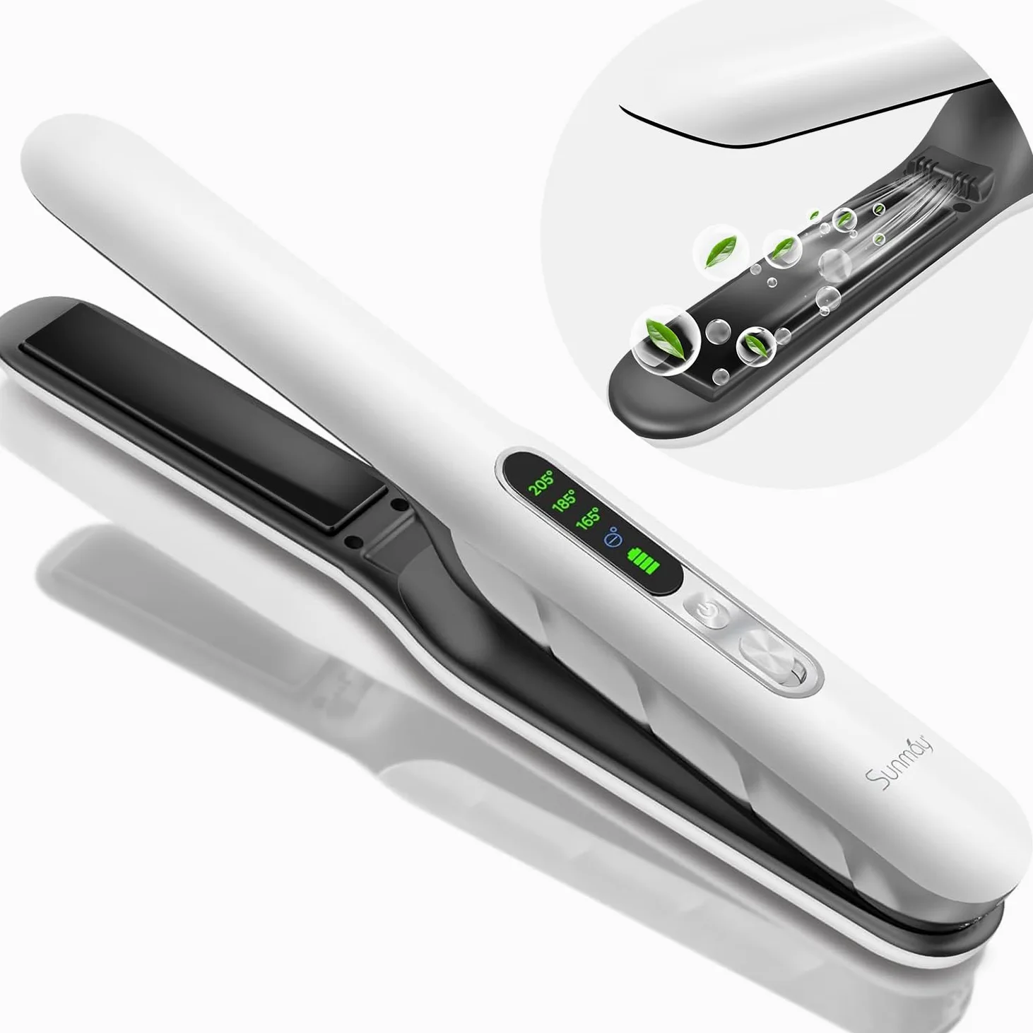 SUNMAY Voga Plus Plancha de Pelo Inalámbrica con Iones Negativos, Plancha de Pelo de Titanio y Rizador 2 en 1, Plancha Portátil para Viaje 5000mAh, Dual NTC para Calor Estable, Calentamiento Rápido