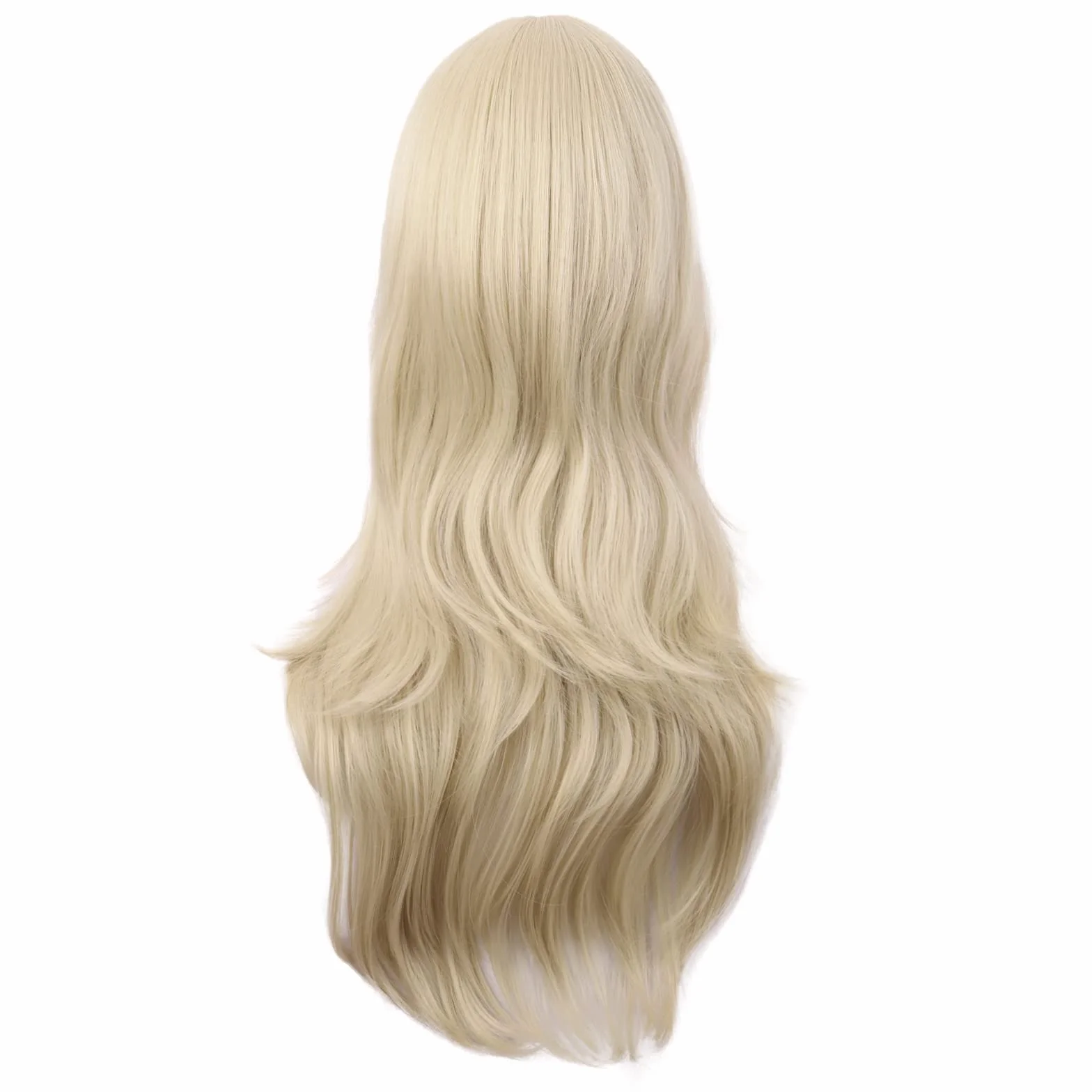 MapofBeauty 70 cm Monochrome Side Flequillo Natural Rizo Largo Cosplay Peluca Dorado