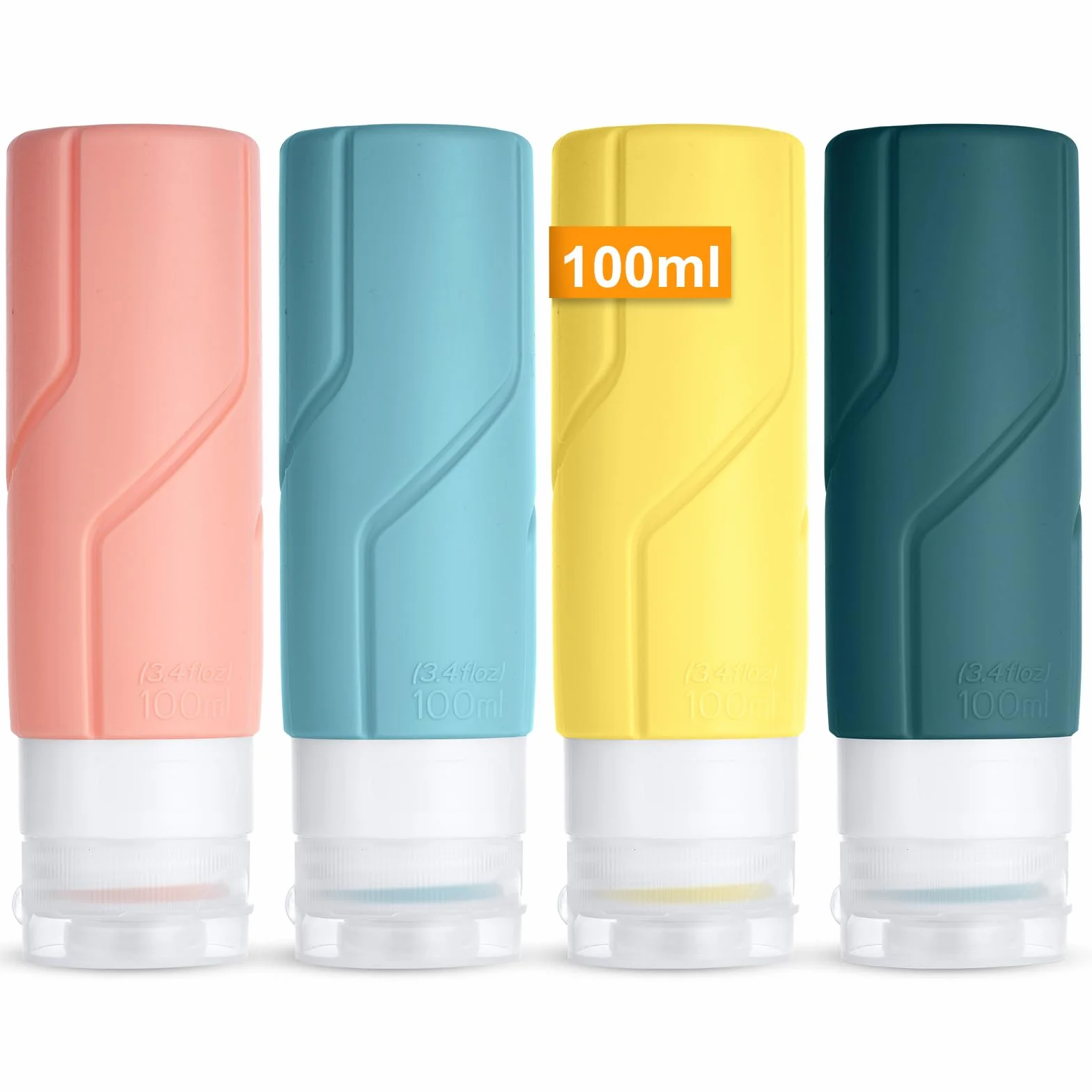 OSDUE Botellas de Viaje Silicona 4 Piezas Juego Compresible Prueba de Fugas sin BPA 100ml