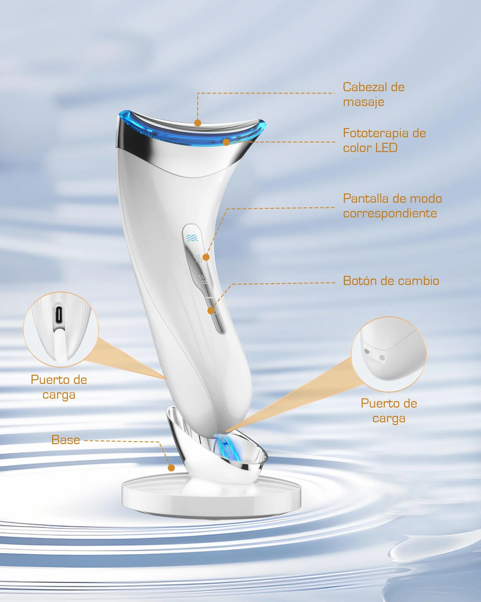 Masajeador Facial Electrónico Cara: Antiarrugas y Belleza con Calefacción de 45℃, Reductor de Papada para Mujer, Máquina de Belleza LED EMS Lifting para Líneas del Cuello