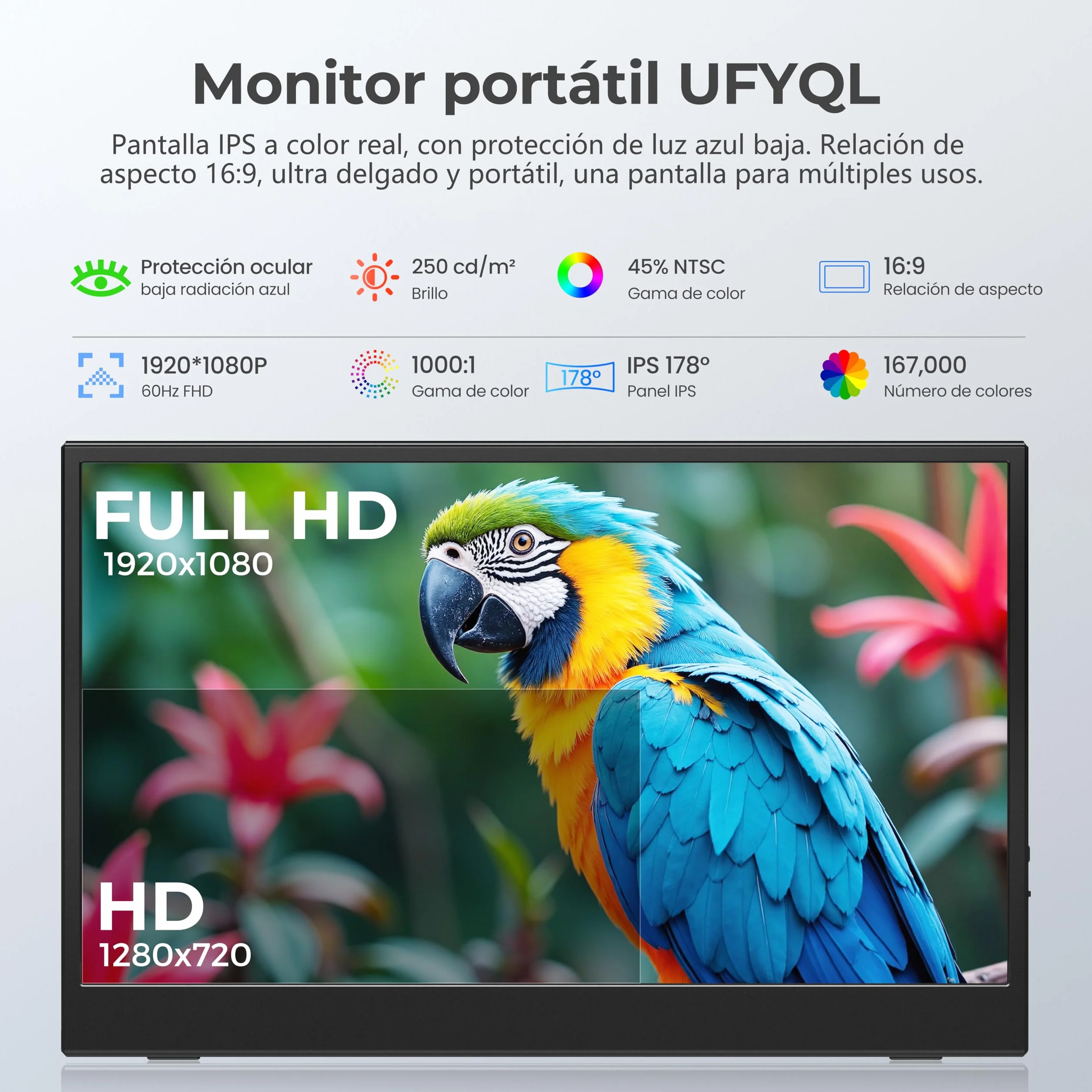 Monitor Portátil 15,6" Full HD IPS 1080P Mate, Ultra Ligero, HDMI/USB-C, VESA