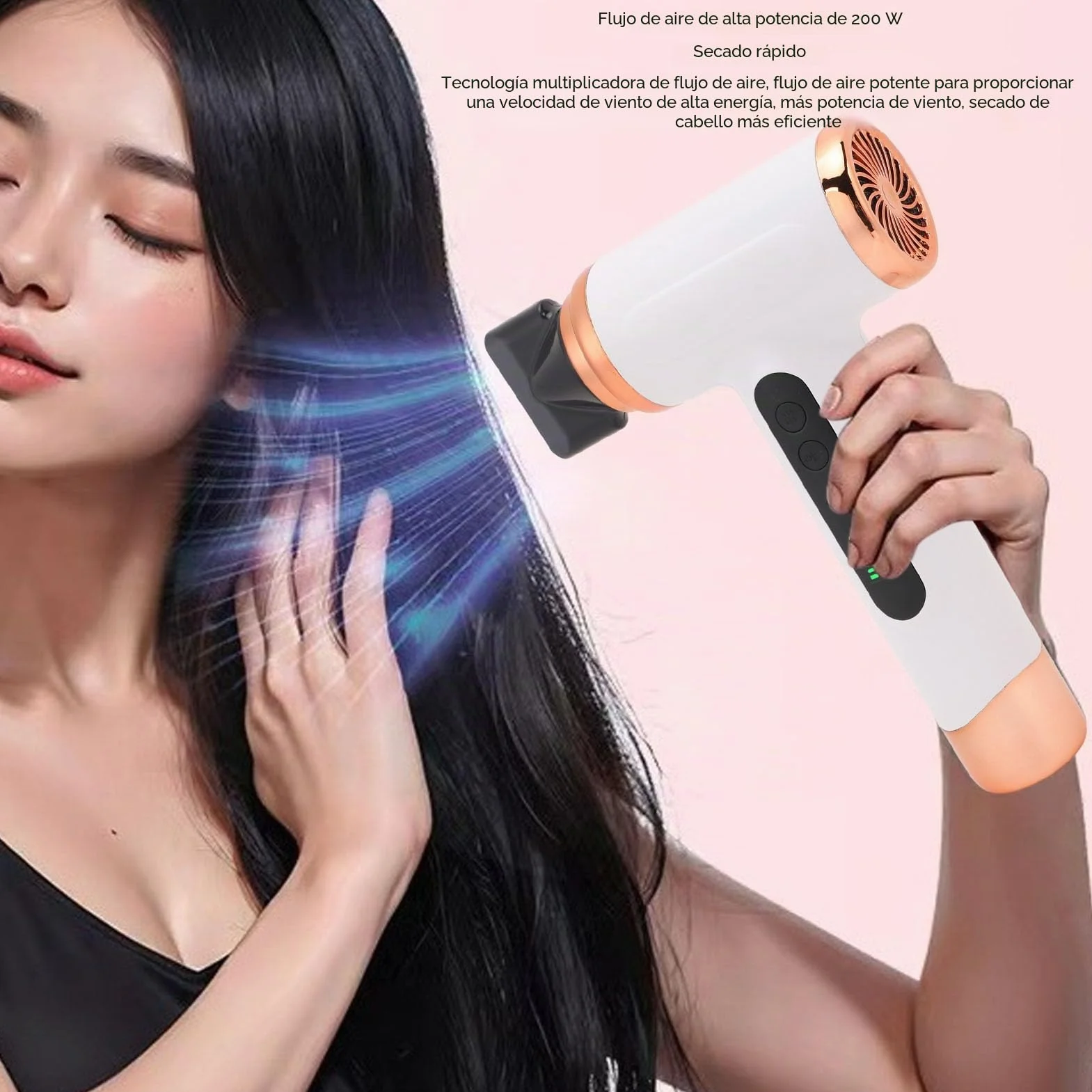 Secador de pelo inalámbrico, 15000 mAh, recargable con carga USB, batería de viento frío y caliente, secador de pelo para viajes, camping (blanco)