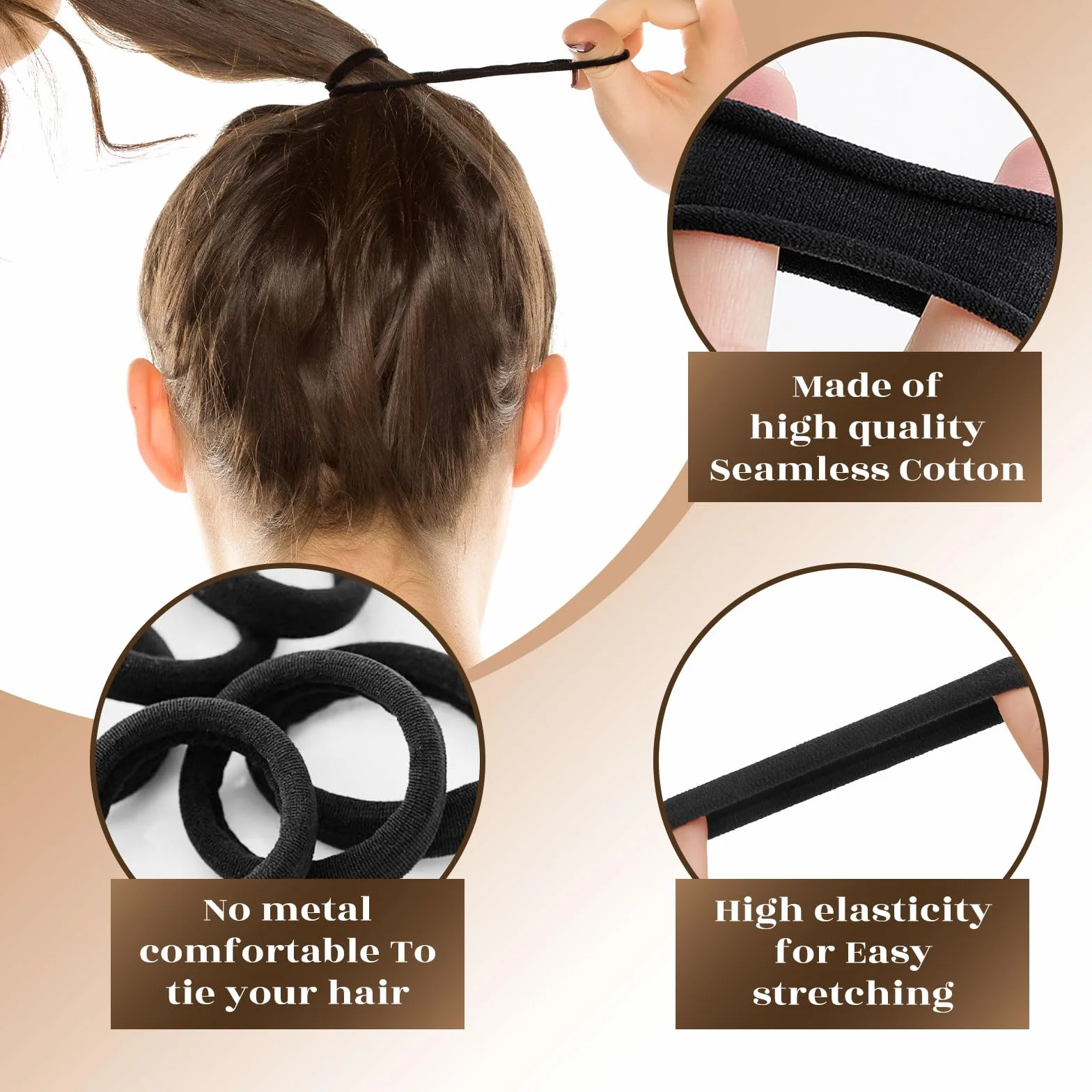 Sularpek 50 bandas elásticas para el pelo negras 8 mm suaves sin costuras