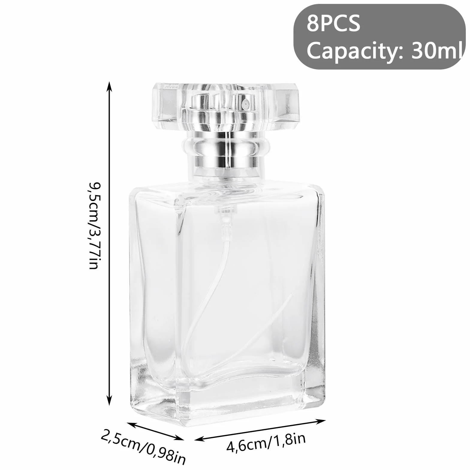 Atomizador Perfume Recargable 30 ml, Botellas de Vidrio Transparentes con Spray Plateado, Set de Viaje con Embudos y Goteros