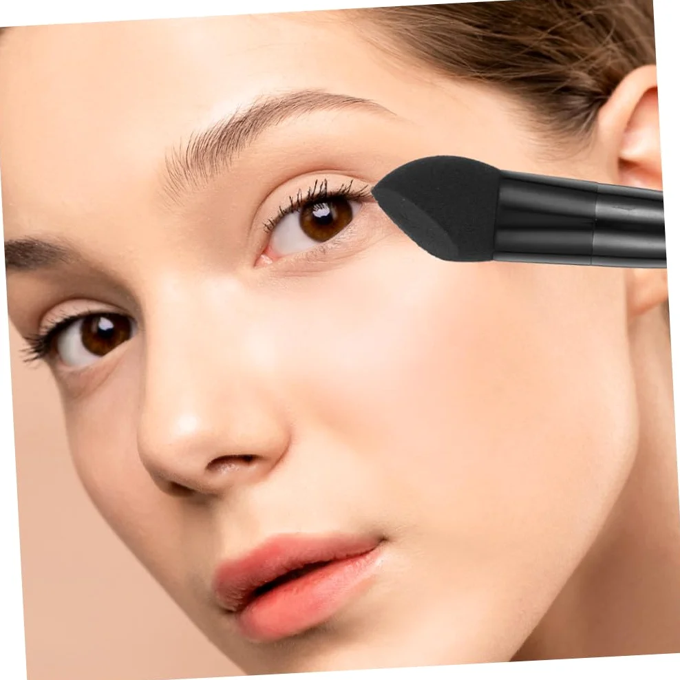 NUOBESTY 6 Esponjas de Maquillaje Portátiles Mango, Lápices de Maquillaje para Húmedo y Seco, Látex, 6 Piezas, Color Negro y Púrpura