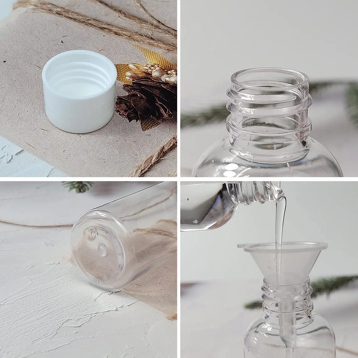 Botellas de Viaje Recargables 100 ml Plástico Transparente con Tapas de Rosca
