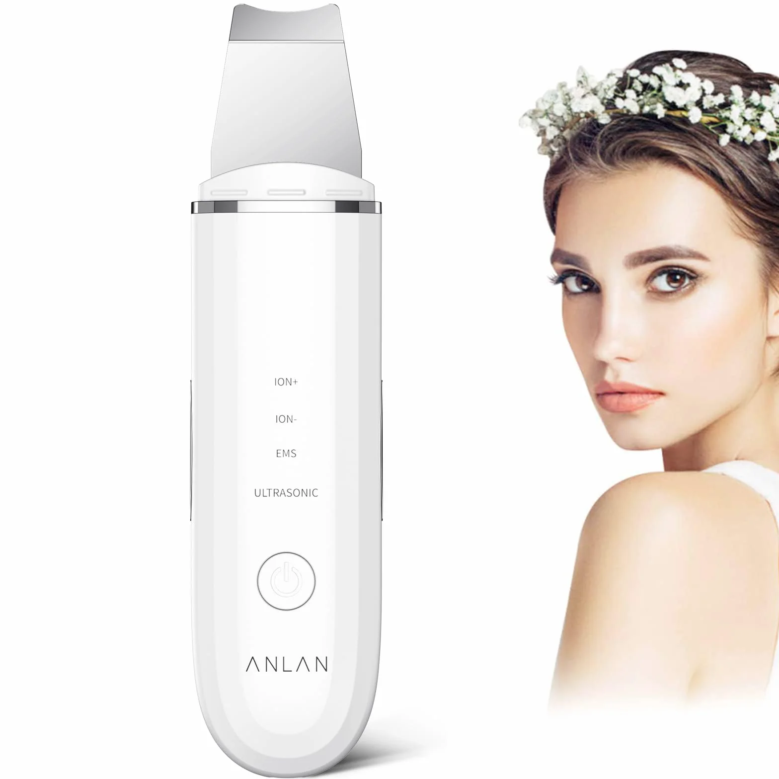 ANLAN Peeling Ultrasónico Facial Skin Scrubber Exfoliación Limpiador de Poros (Blanco)