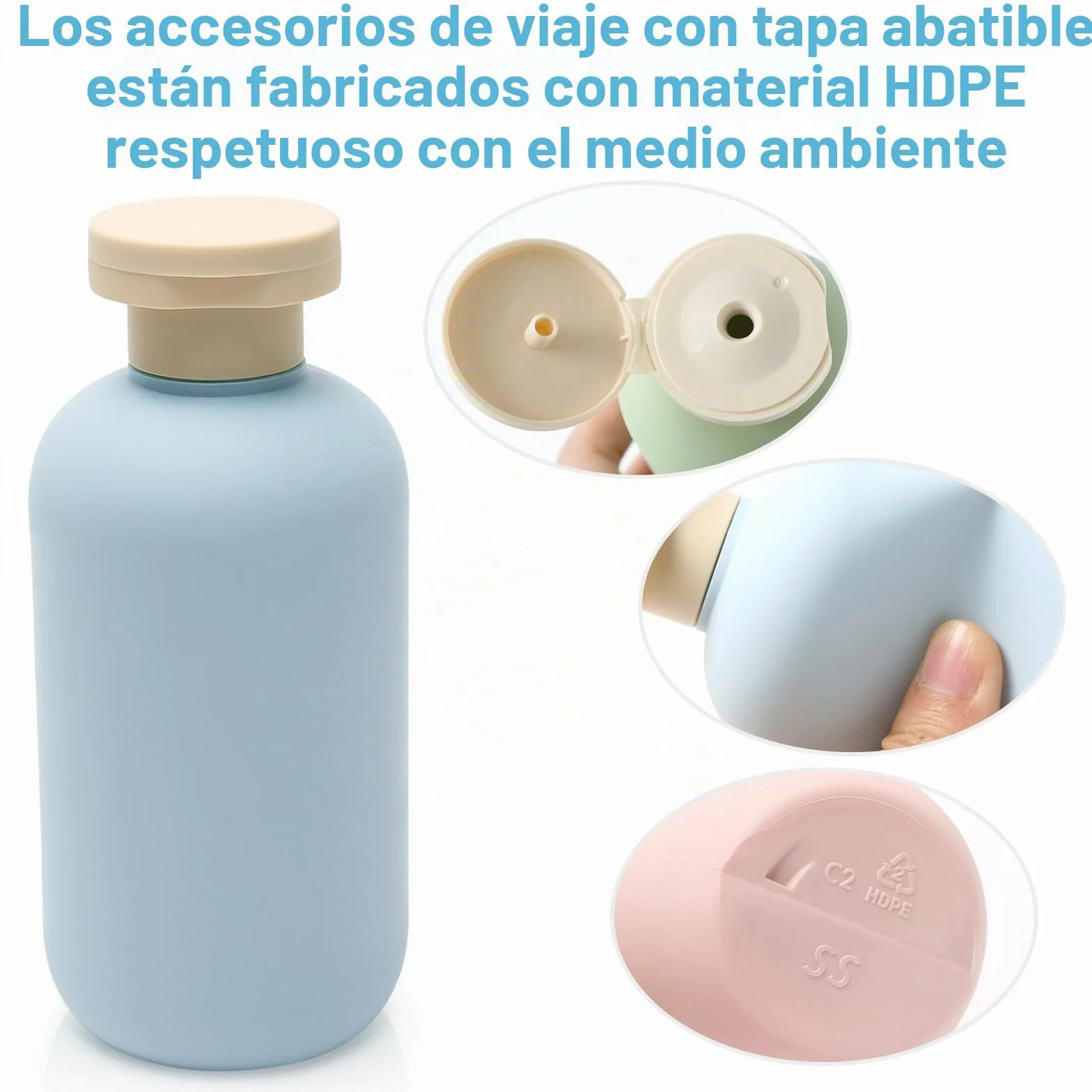 Botellas de viaje 200 ml recargables para champú, desinfectante de manos, limpiador facial, gel de ducha