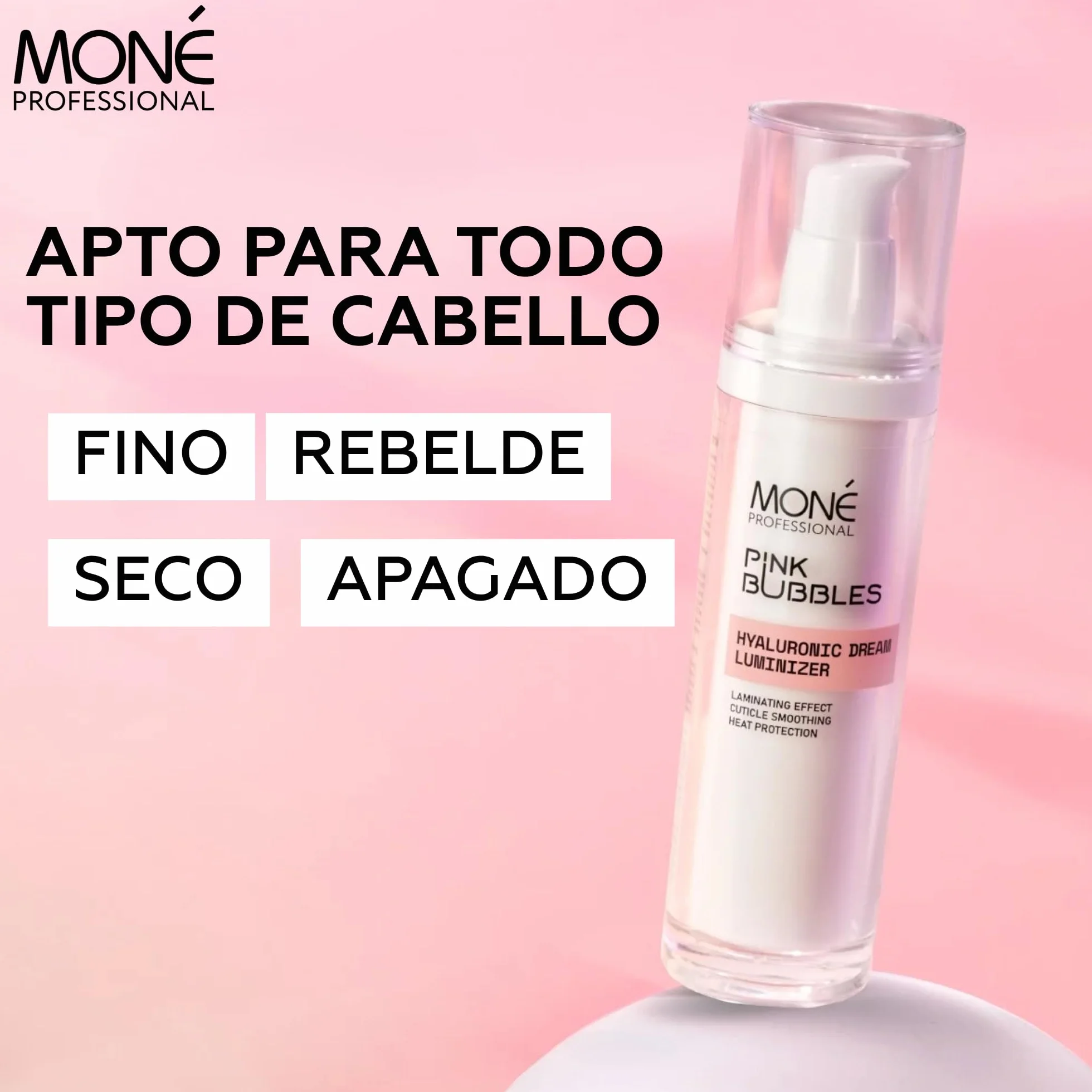 MONÉ PROFESSIONAL Hyaluronic Dream Luminizer - Serum Pelo Seco y Dañado, Reparación, Protector Térmico, Anti-Frizz, Potenciador del Brillo, Sin Aclarado, Hyaluronic Acid
