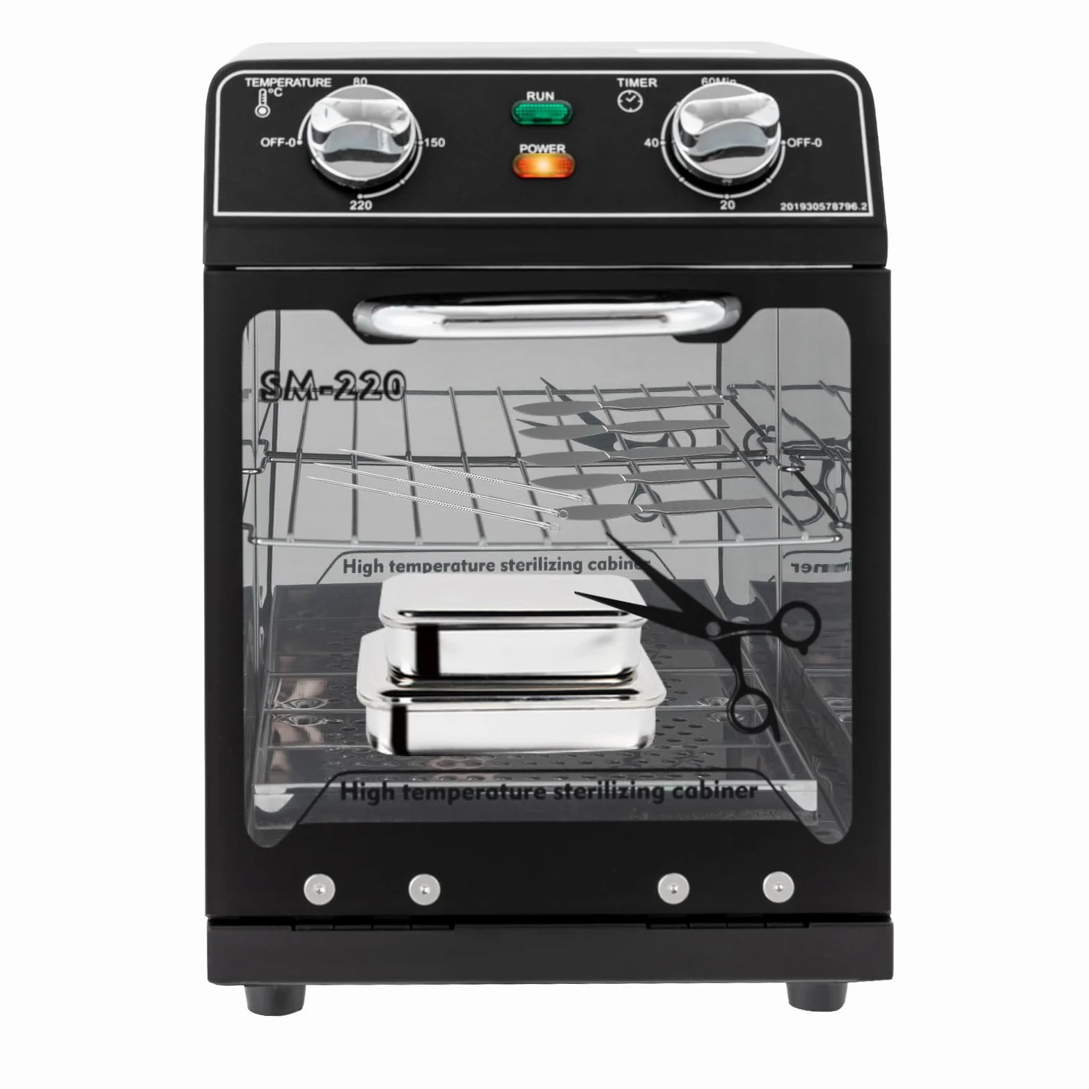Esterilizador de Alta Temperatura de 2 Niveles, 8L, 600W, Temperatura Ajustable 0-220 ℃, Tiempo Ajustable 0-60 Min, 22 x 21 x 31,5 Cm (Negro)
