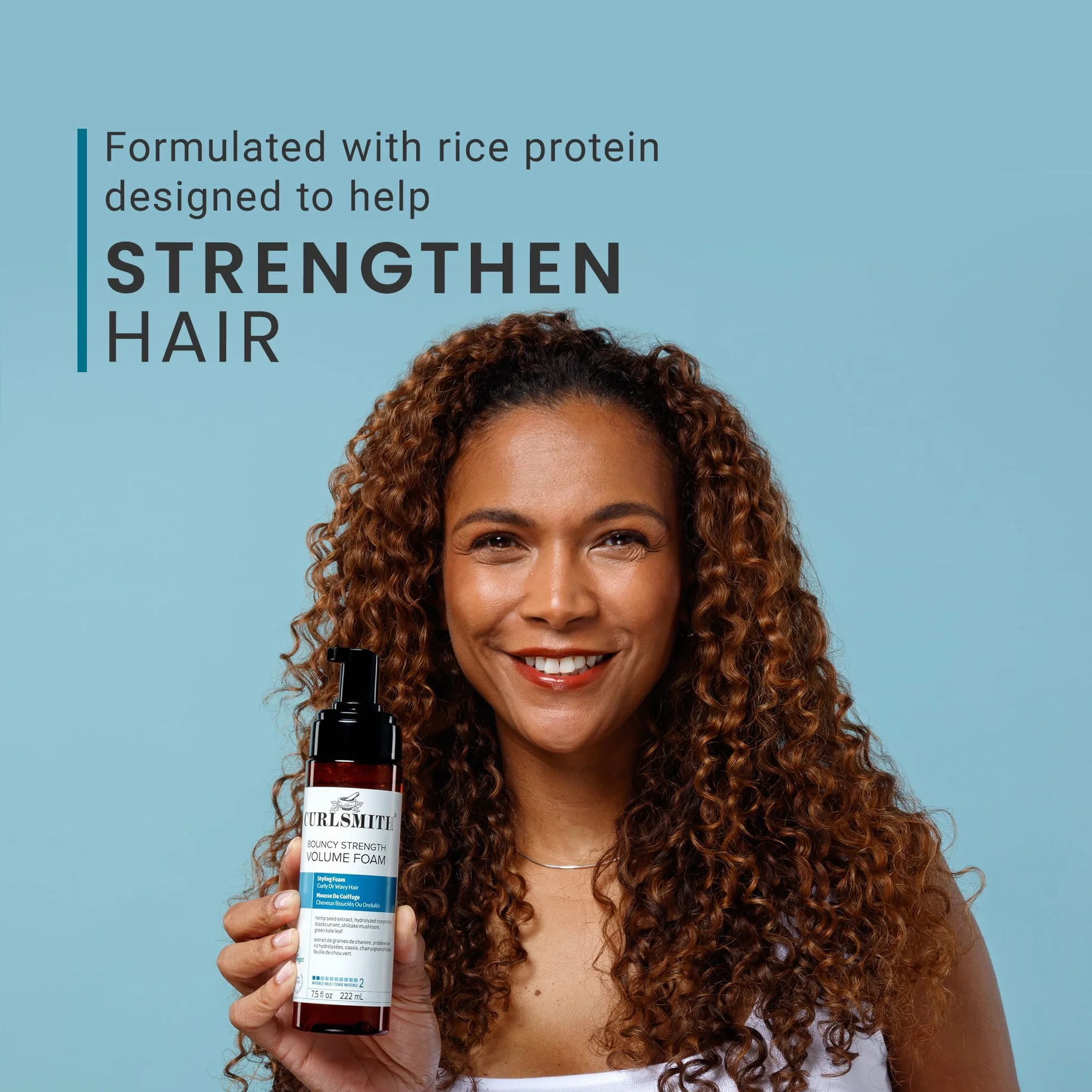 Curlsmith Bouncy Strength Volume Foam - Espuma fortalecedora para volumen, todo tipo de rizos, vegano, 7.5 oz