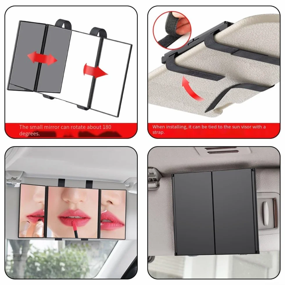 Honseadek Espejo plegable de 3 vías, rotación 360°, ABS y vidrio, negro