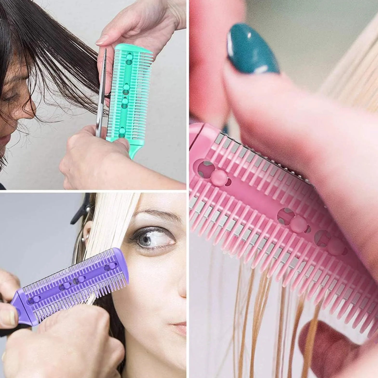 Kit de Peine para Adelgazar el Cabello de 3 Piezas, Cortador de Pelo de Doble Cara con 10 Cuchillas de Acero Inoxidable
