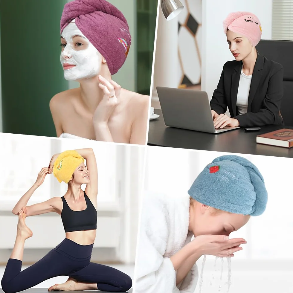 Toalla Pelo con Botones Turbante Superabsorbente Mujeres Secar Cabello Felpa Coral