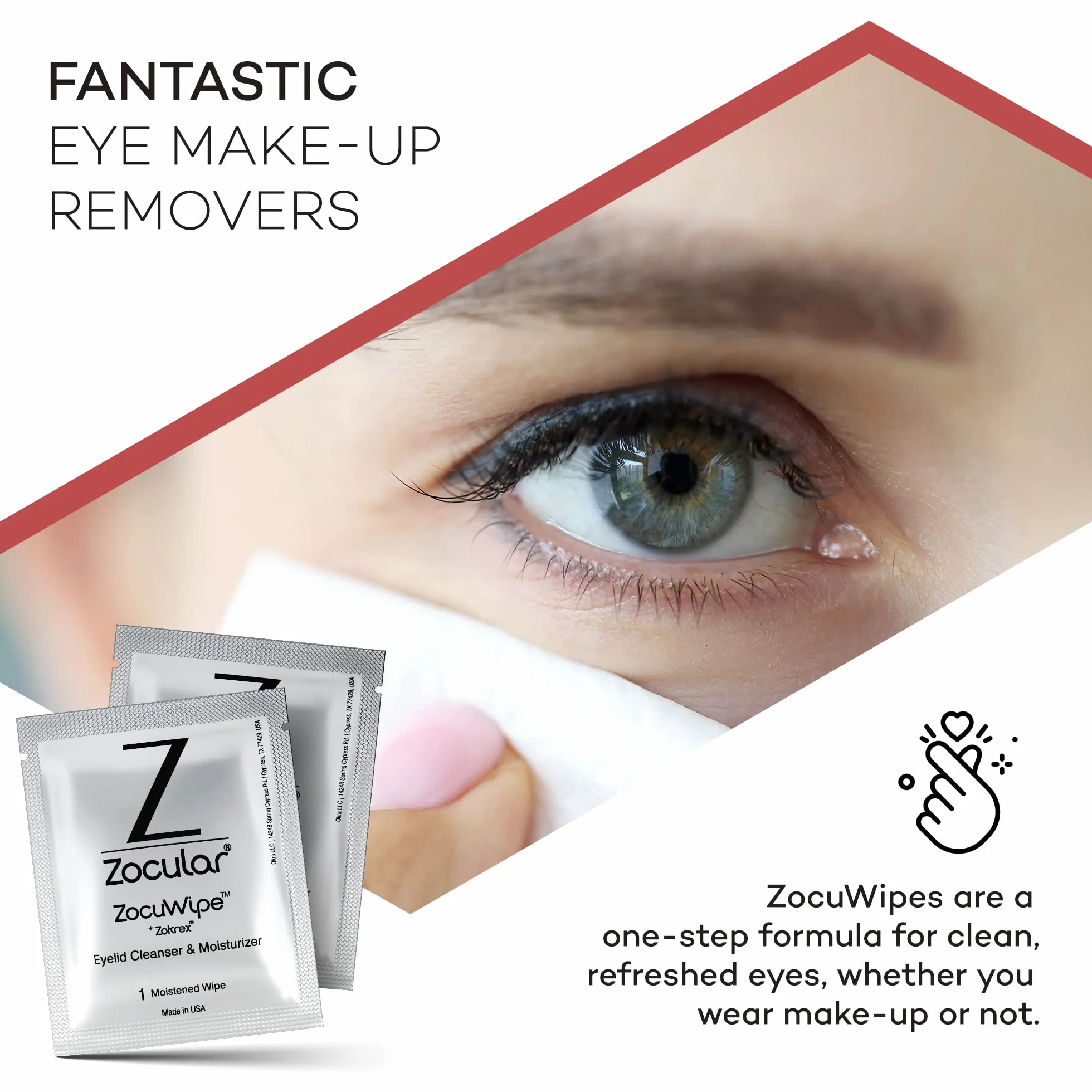 Zocular ZocuWipe - Toallitas limpiadoras de párpados con complejo de okra natural, limpiador diario suave de párpados y almohadillas hidratantes, desmaquillante y toallitas higiénicas para los ojos
