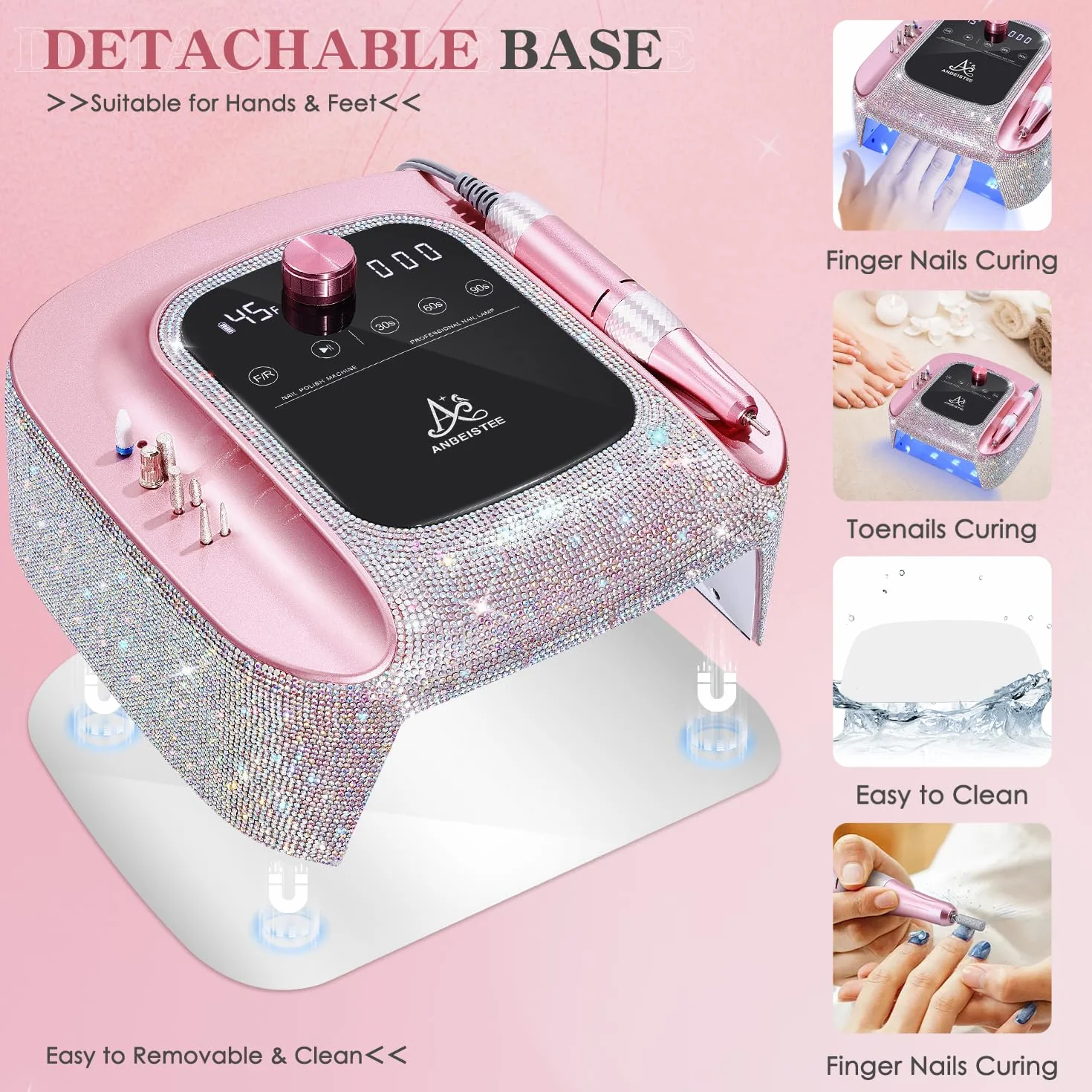 2-en-1 Torno para Uñas y Lámpara Ultravioleta de Uñas, Profesional Recargable 45000 RPM Torno para Uñas, Lámpara de Curado de Secado Rápido de Uñas, Diseñado para el Salón, Casa