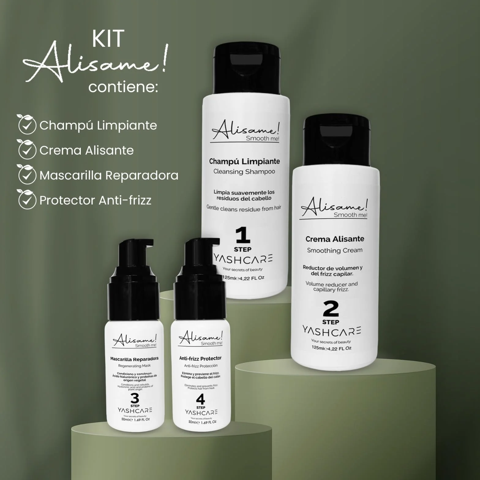 Kit Alisado Organico Vegano Profesional - Champú, Alisador, Mascarilla y Crema Anti Frizz