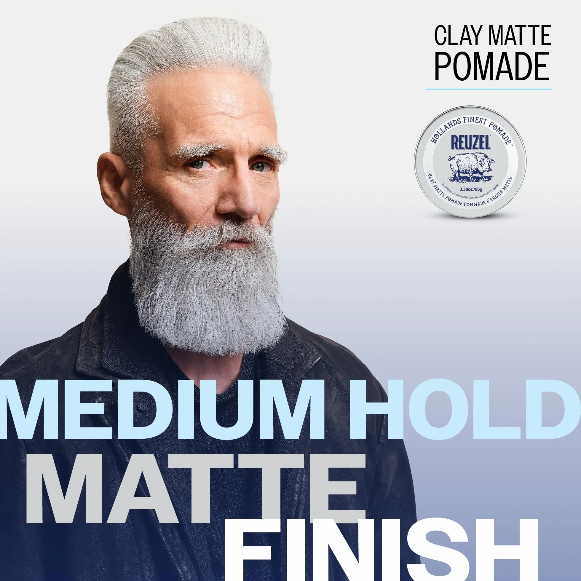 Reuzel Pomada de arcilla mate, fijación media, 3.38 oz/95g