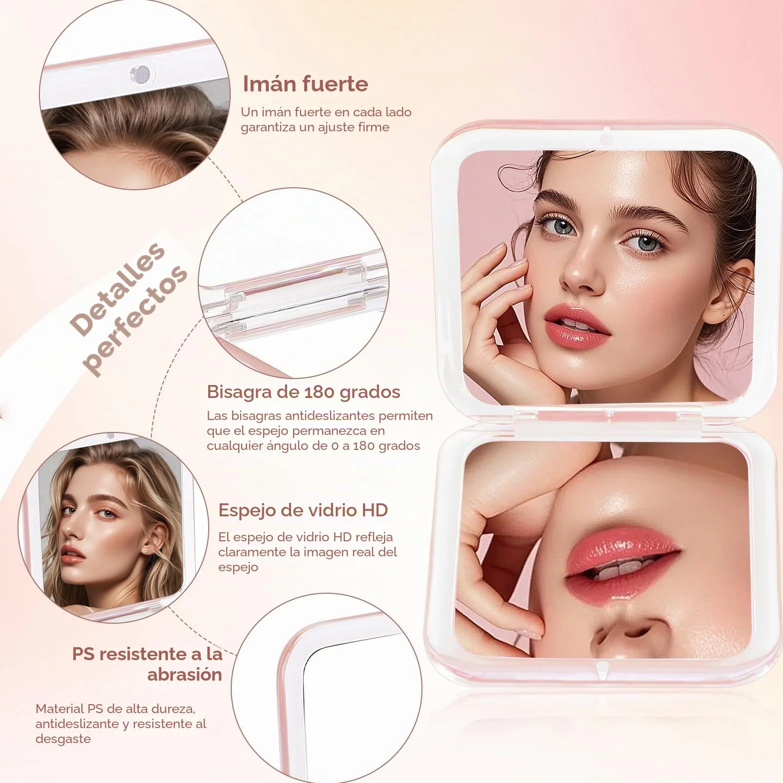 Espejo de Maquillaje Zikenis 1X/30X Aumento, Plegable Portátil con Interruptor Magnético, Rosa