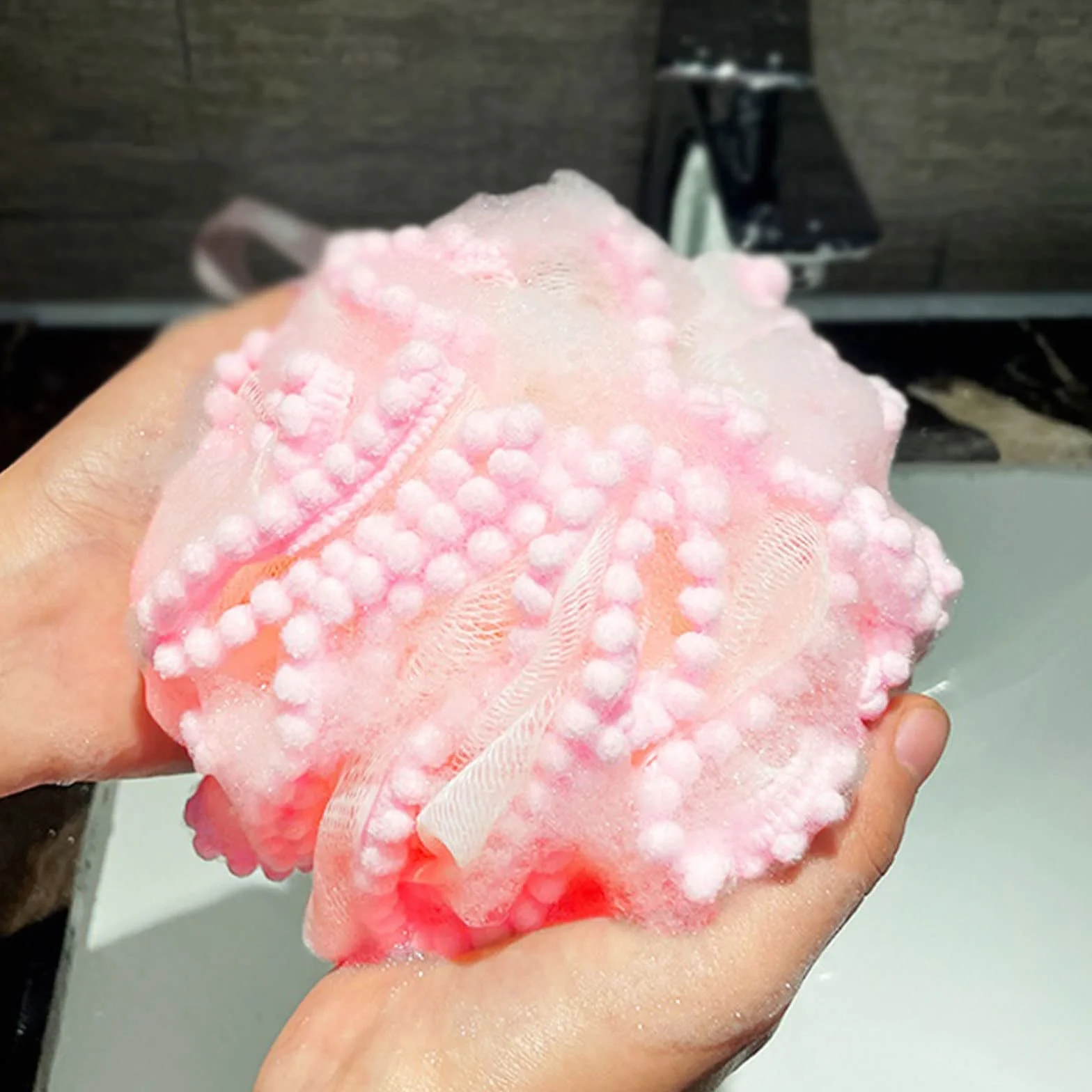 Esponja suave de esponja de esponja de esponja de esponja de baño para lavado en seco, toalla de frotamiento de espuma para ducha, bola de baño, esponja de malla (rosa)