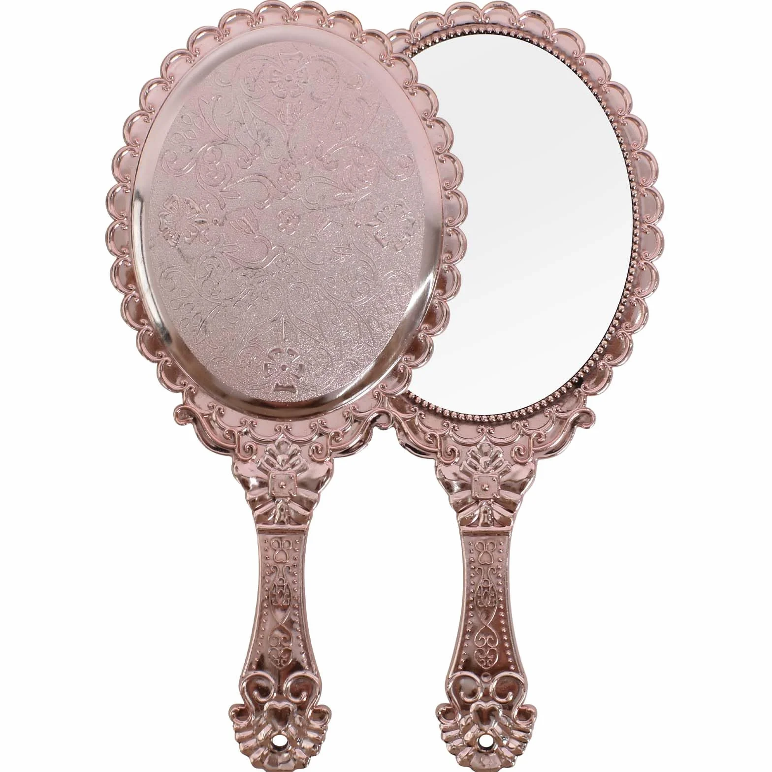 Espejo de mano vintage ovalado de plástico para maquillaje y viajes