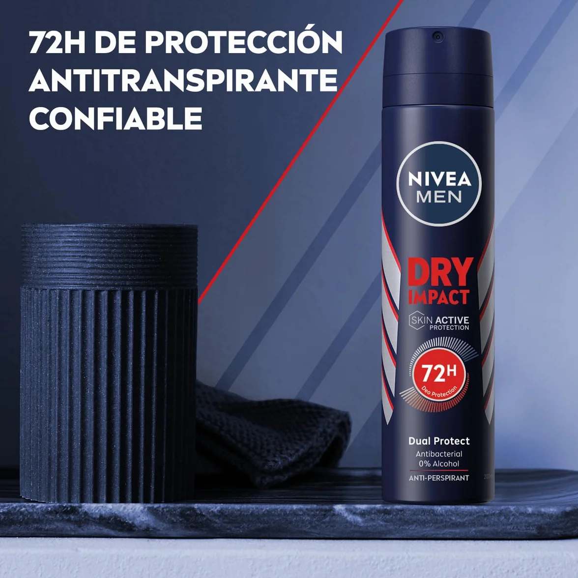 NIVEA MEN Dry Impact Desodorante Antitranspirante Spray 72h Protección Anti Sudor Sin Alcohol Pack 6 x 200 ml
