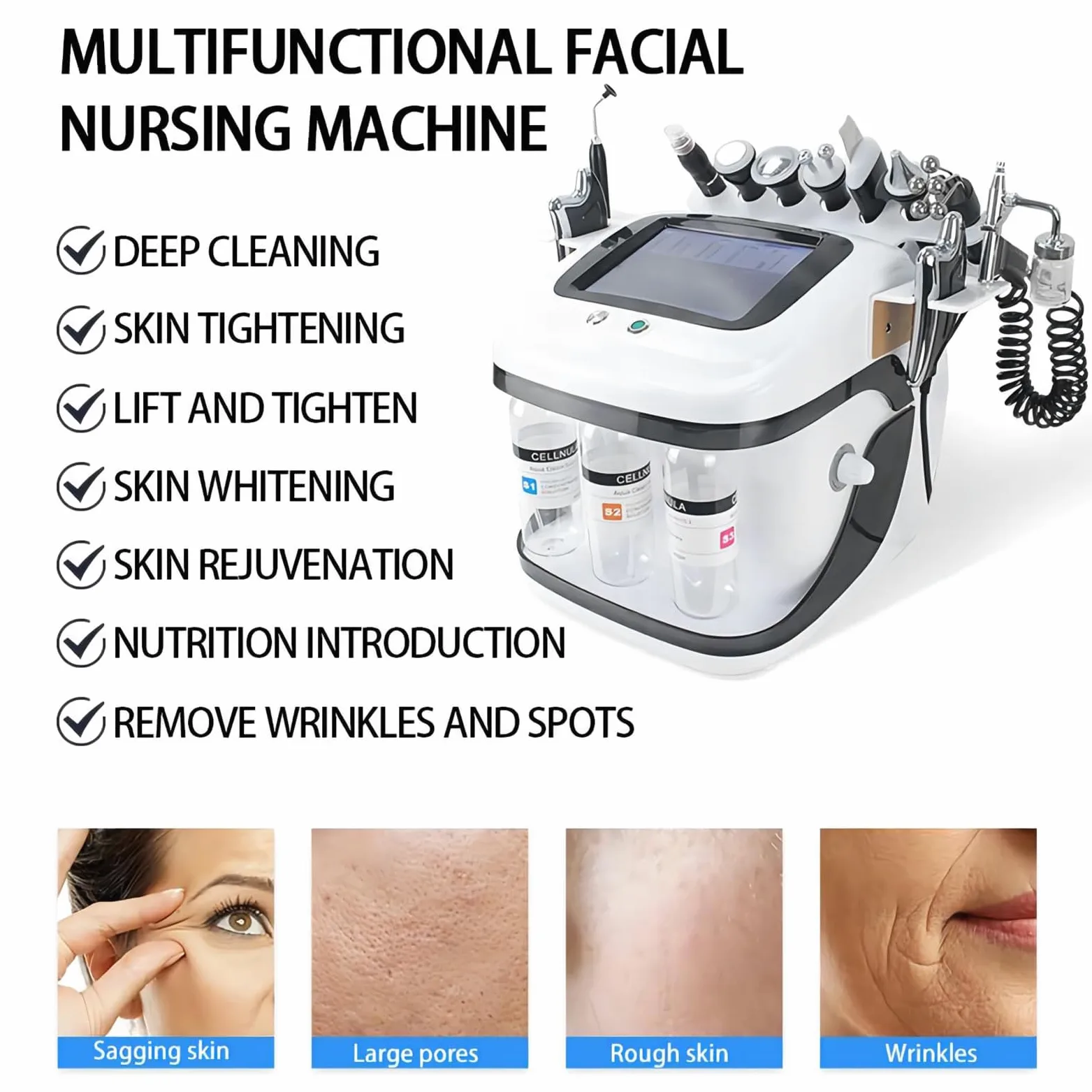 10 en 1 Máquina de Belleza con Hidrógeno, Equipo de Cuidado Facial, 10 Puntas Multifunción: Desde Limpieza Profunda hasta Reducción de Arrugas, Pantalla LED, Refuerzo de Barrera Cutánea