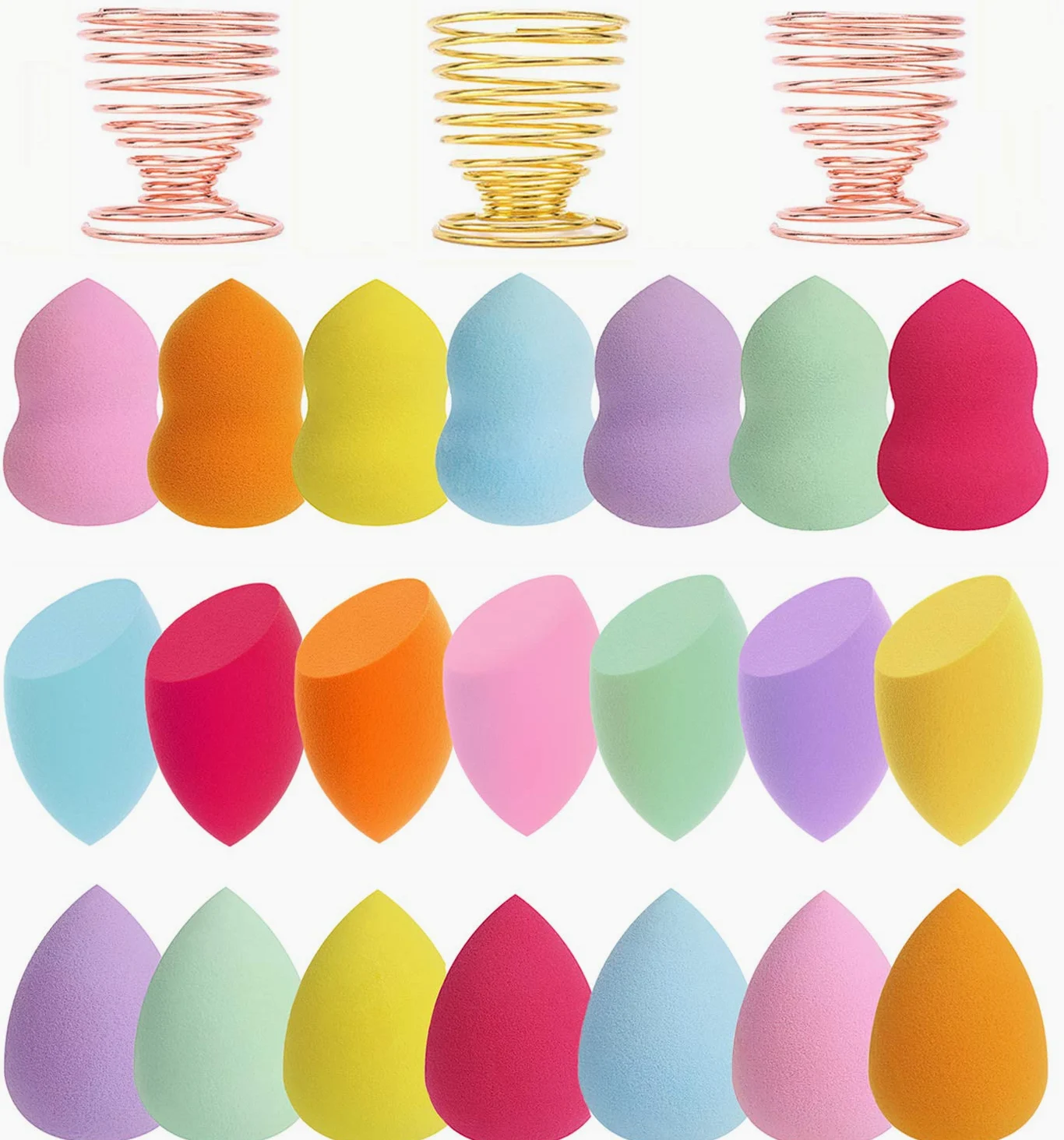 24pcs Makeup Sponge Blender Set - 21 Pcs Latex-Free Vegan Sponges with 3 Pcs Makeup Blender Holder, Beauty Cosmetic Foundation Blending Powder Puff for Liquid Powers BB Cream (Style 1)